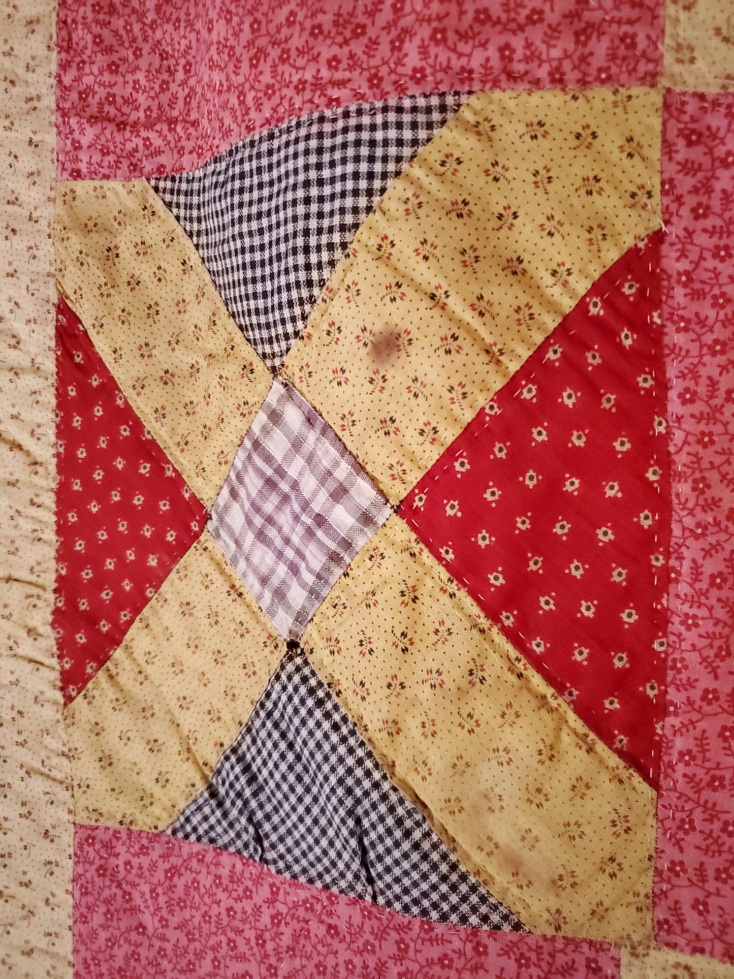 Double Pink & Yellow Calico & Shirting Antique Quilt