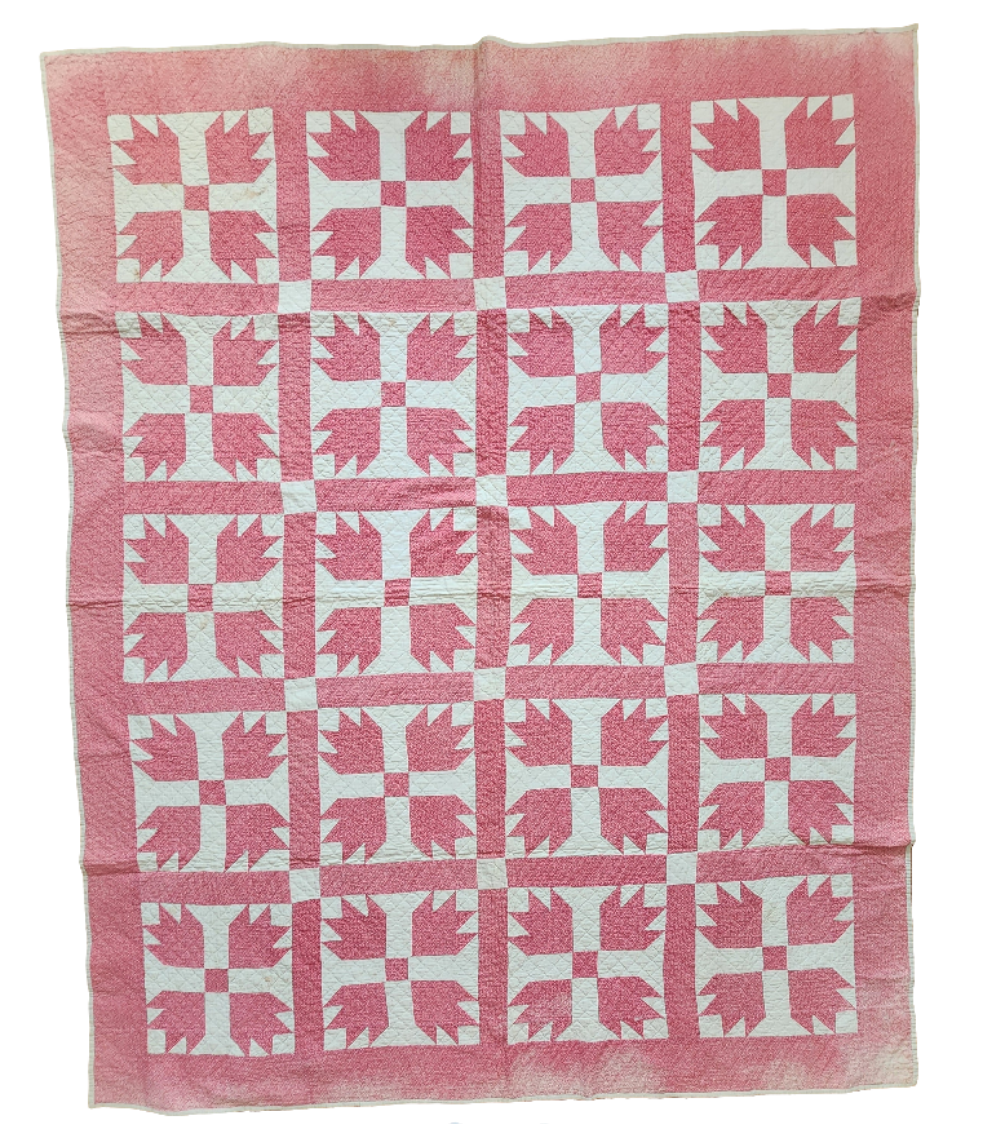 Antique Pink and White Bear Paw Quilt Patchwork c1890