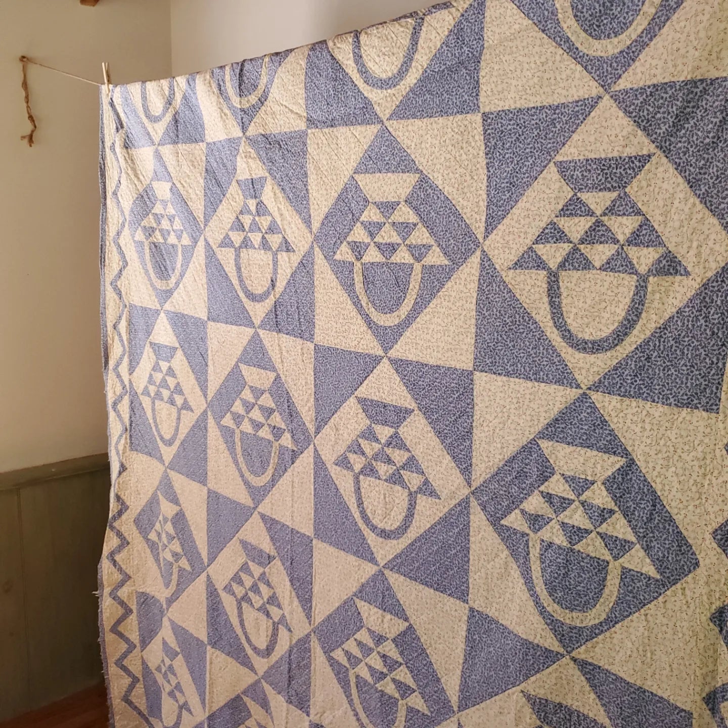 Sweet, Vintage, Blue and White, Calico, Basket Quilt