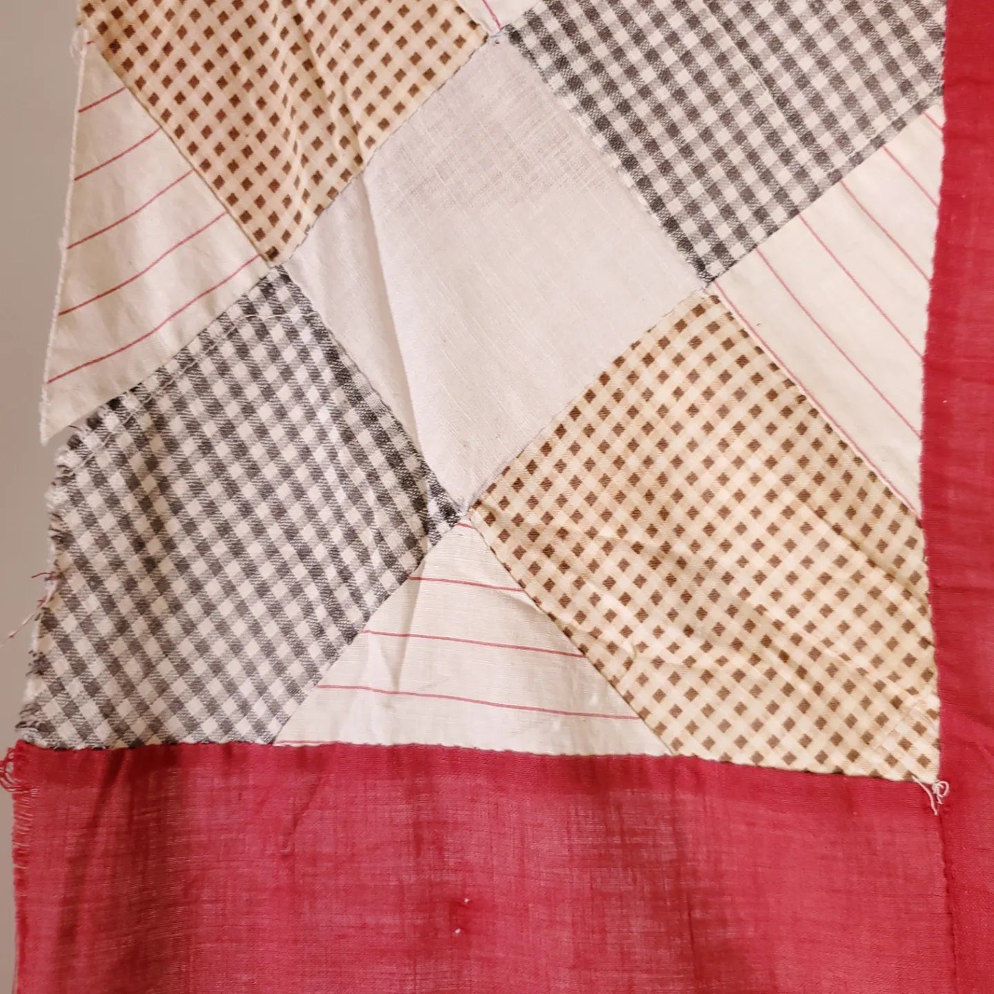 Small, Turkey Red Sashing & Shirting Vintage Scrappy Quilt Top