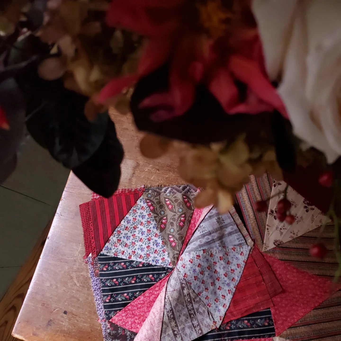 Set of 16 Antique, Hand Pieced, Loose Quilt Blocks in Red, Brown & Purples