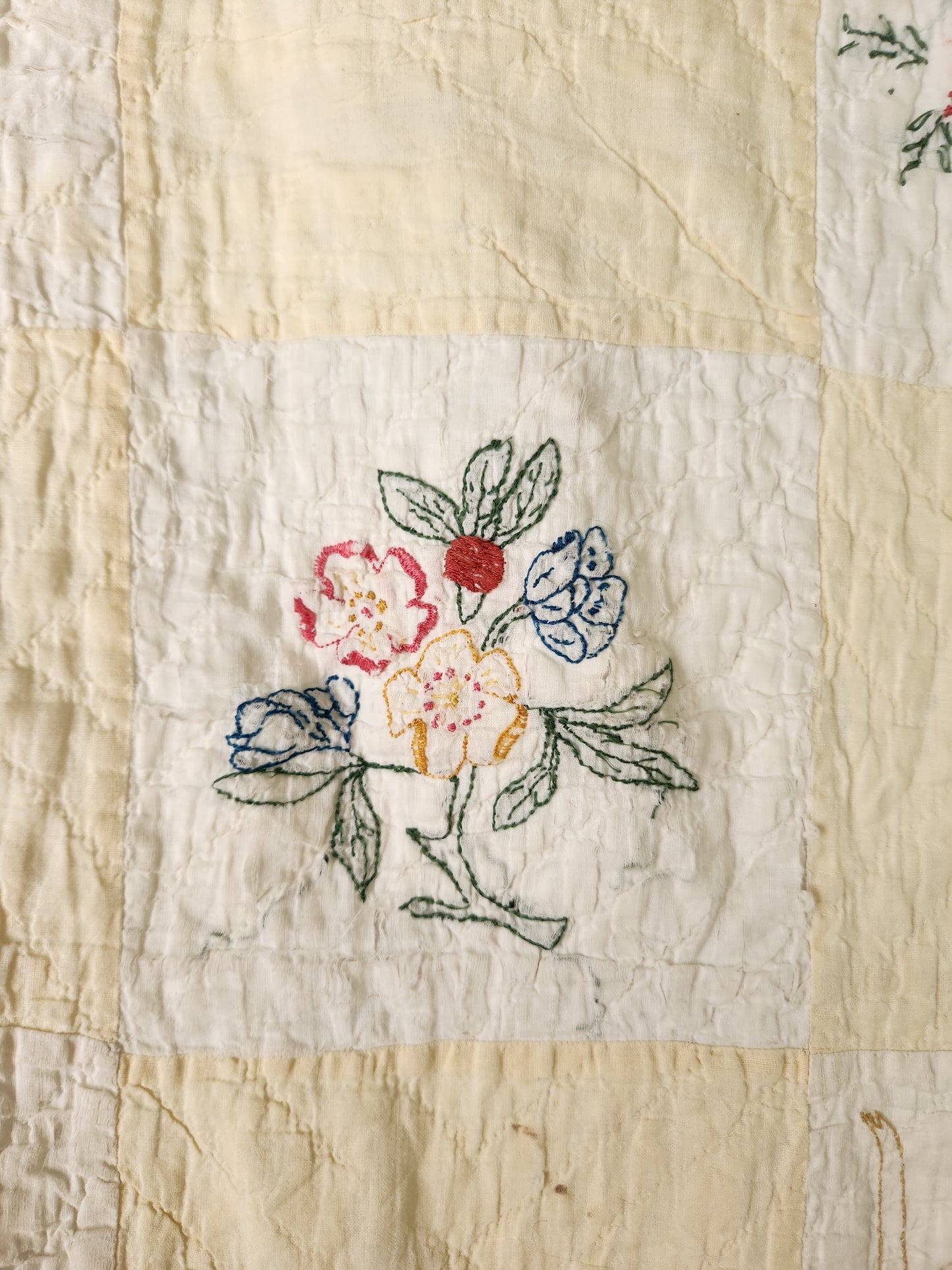 Early 20th Century Embroidered Quilt with Flora & Fauna Motifs