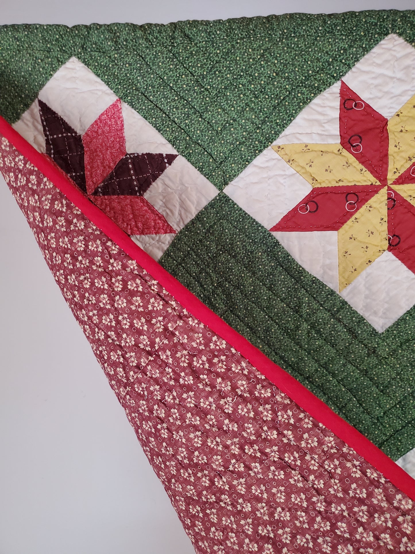 Green and Multicolor LeMoyne Star Antique Quilt, ca 1880