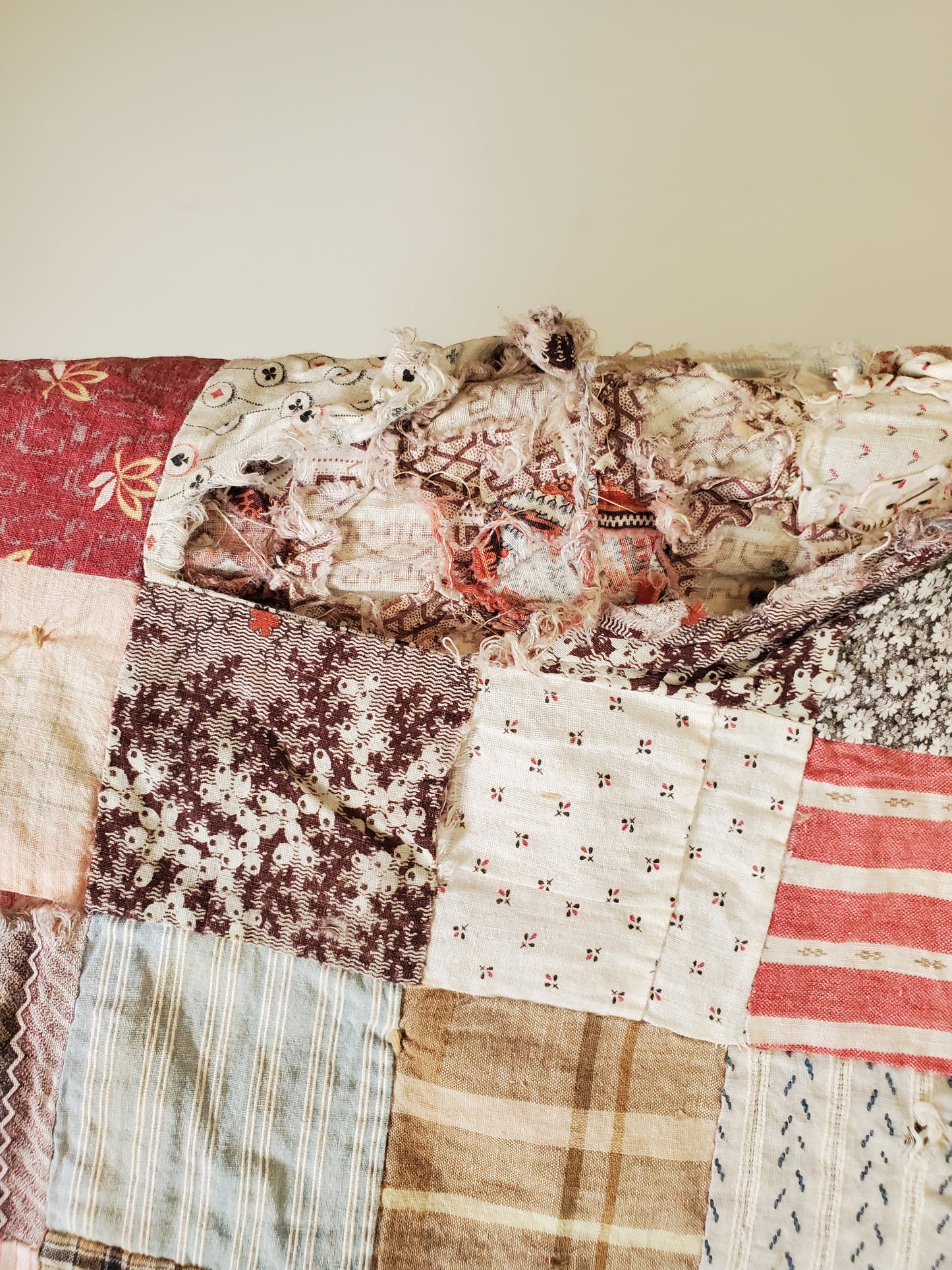 Double Sided Hexagon Patchwork Quilt Remnant, ca 1890