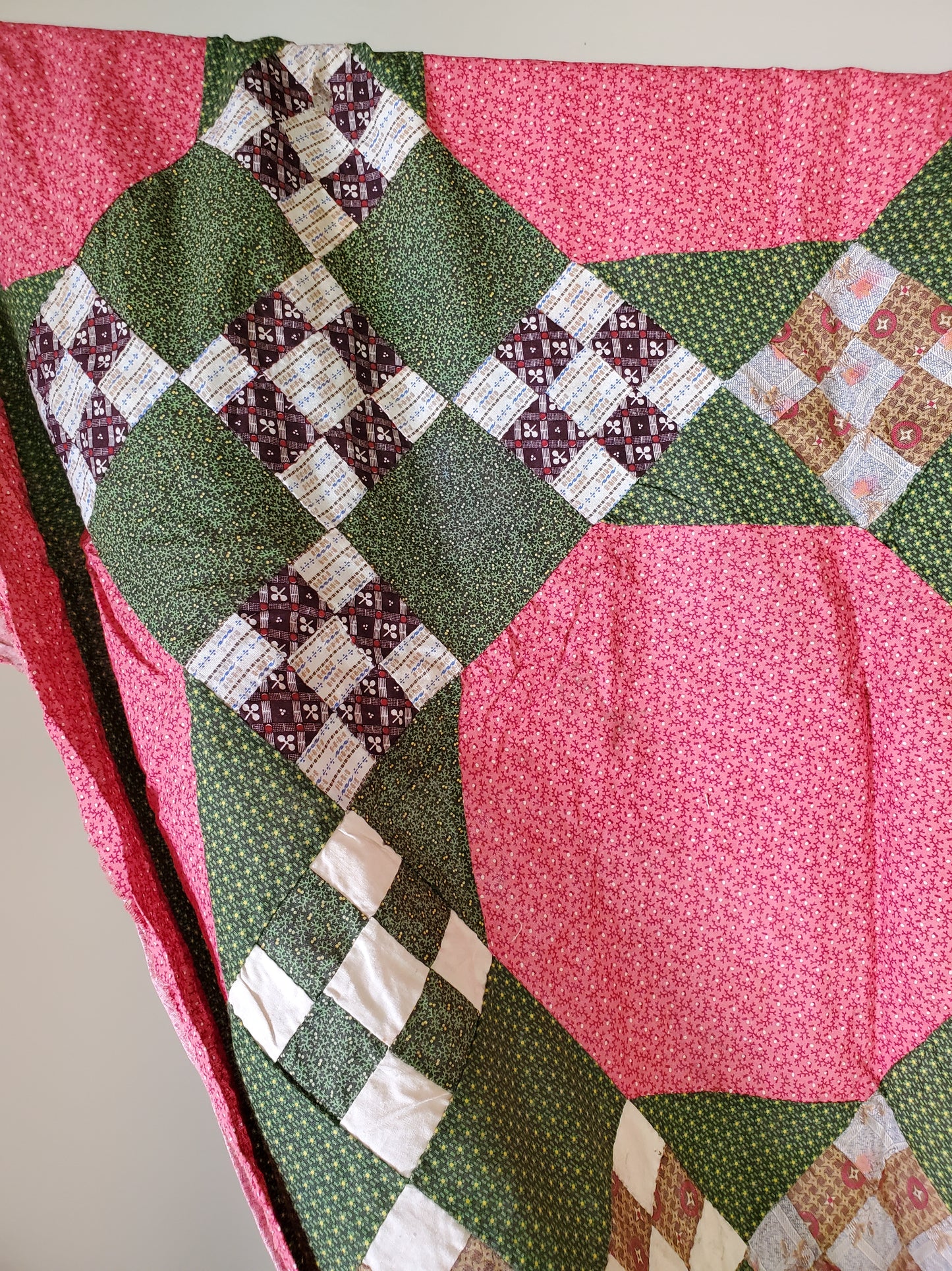 19th Cent Green and Pink Quilt Top
