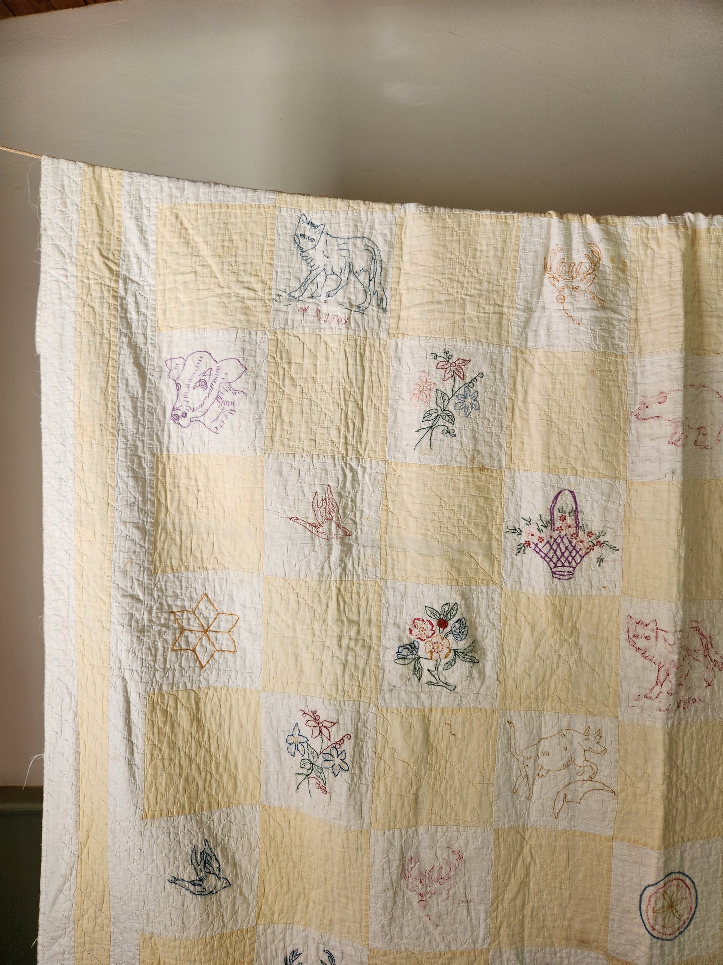 Early 20th Century Embroidered Quilt with Flora & Fauna Motifs