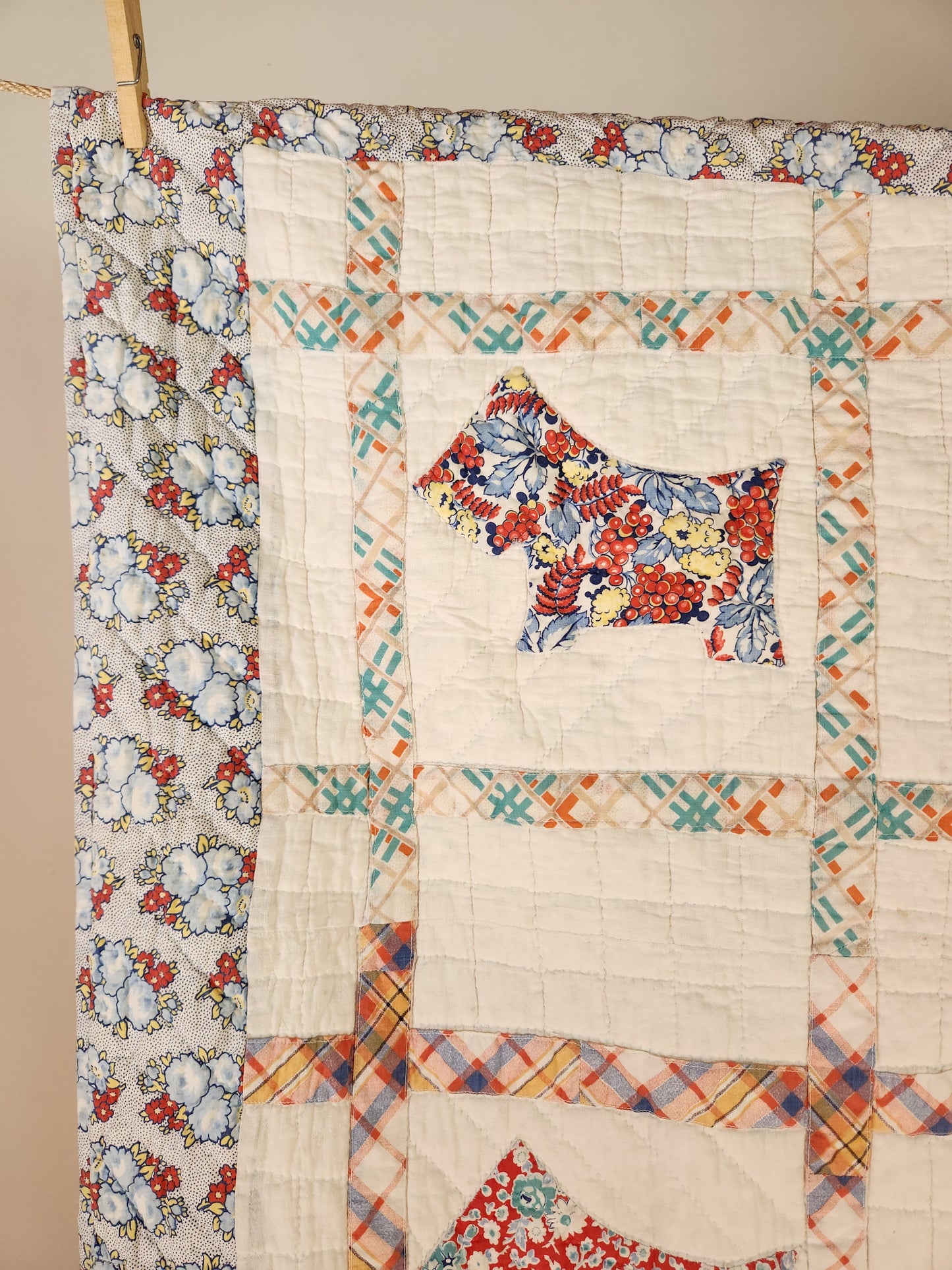 Vintage Feed Sack Scottie Quilt c1930
