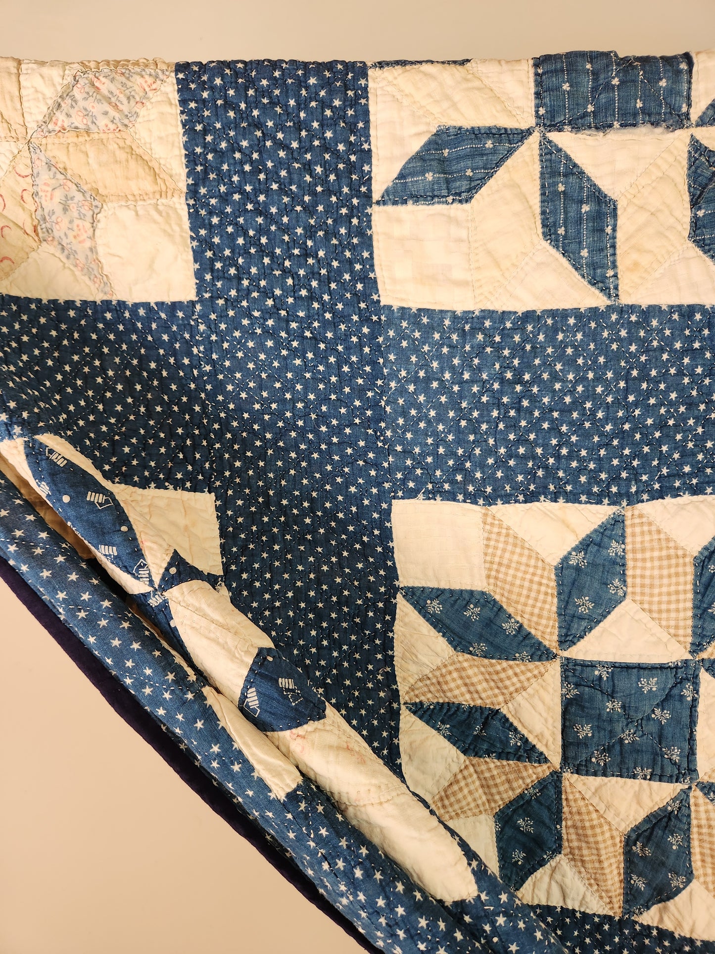 Indigo Patchwork Star Quilt c1900