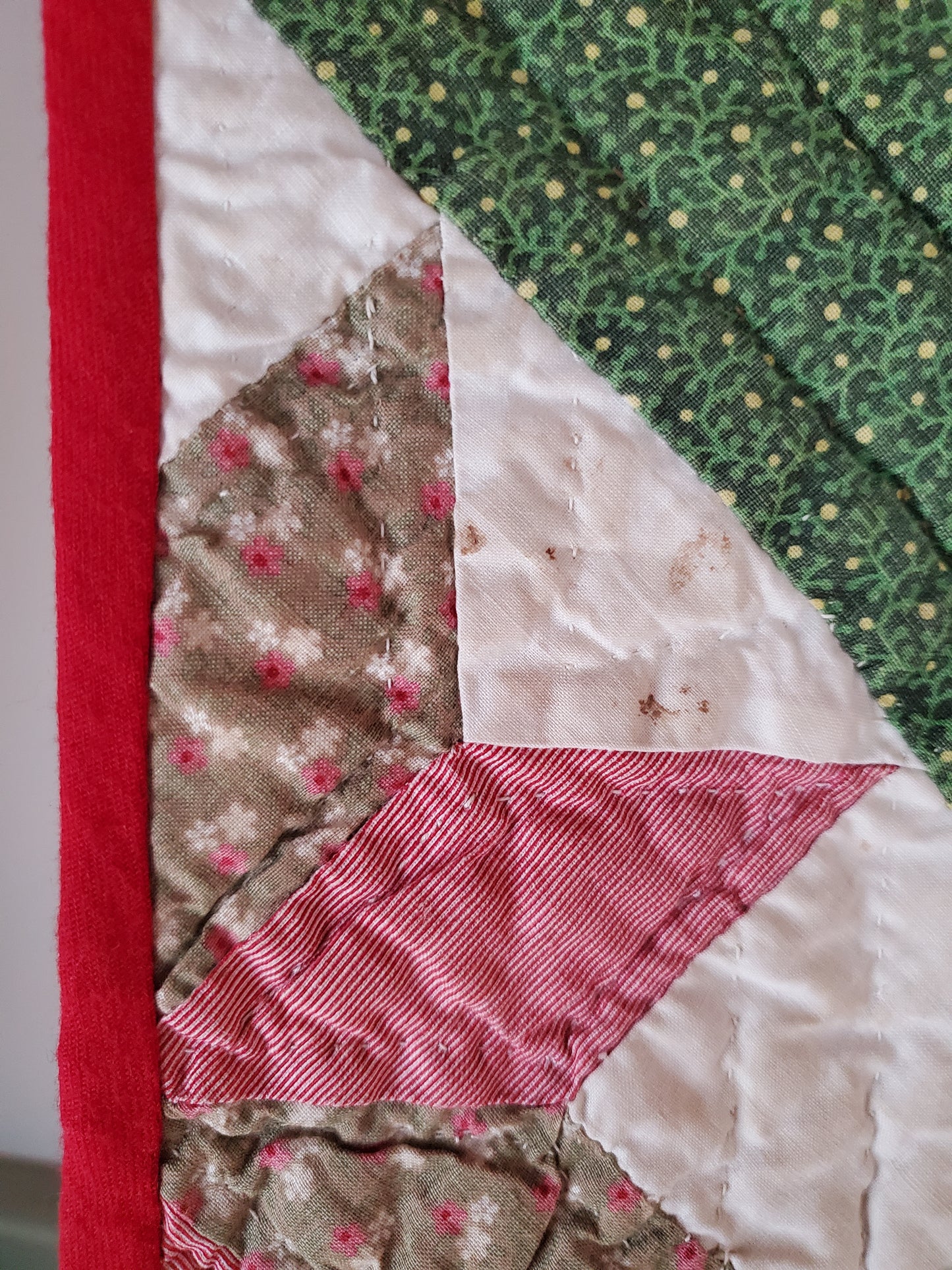 Green and Multicolor LeMoyne Star Antique Quilt, ca 1880