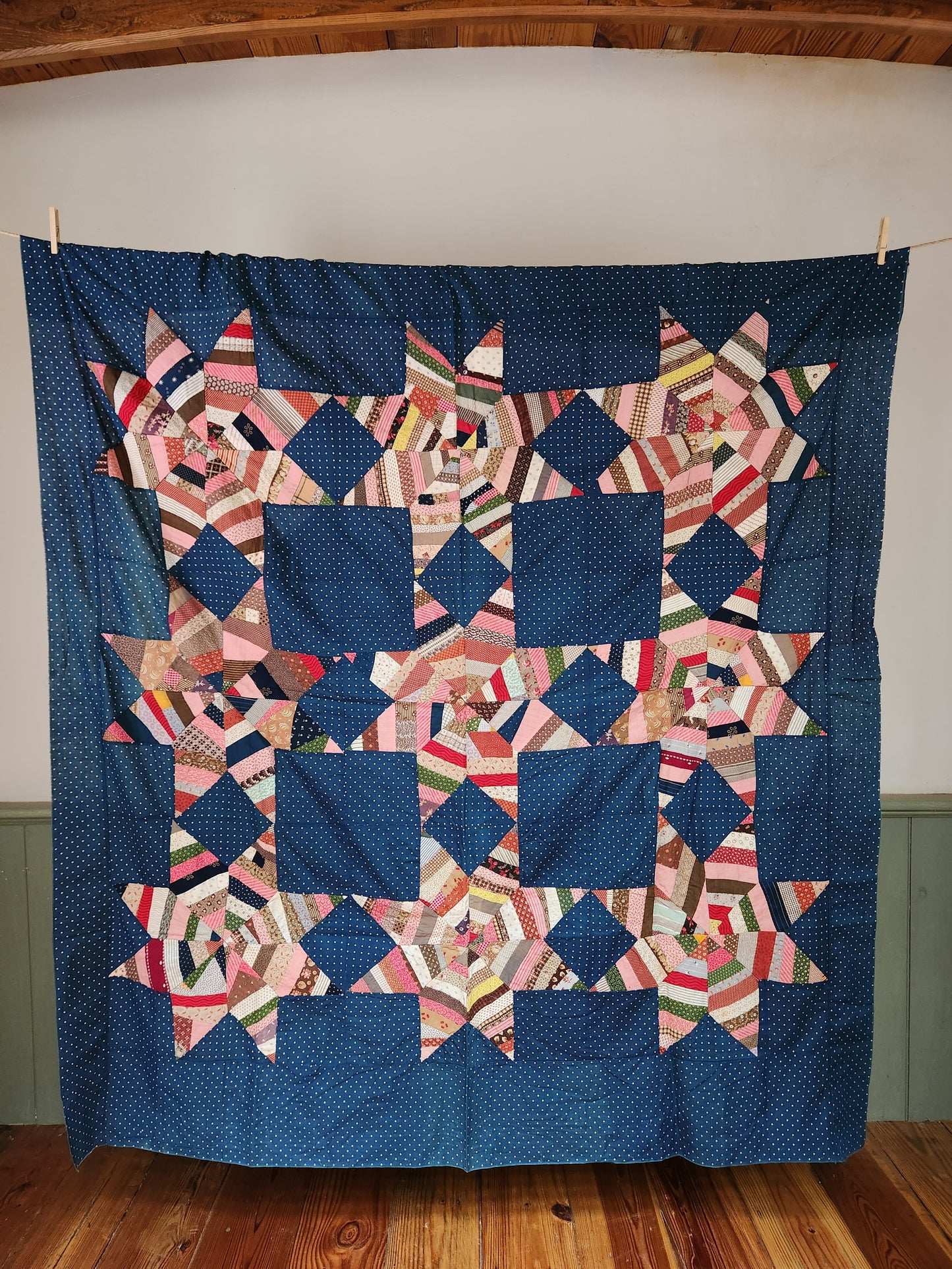 Stunning 19th Century String Star Quilt Top