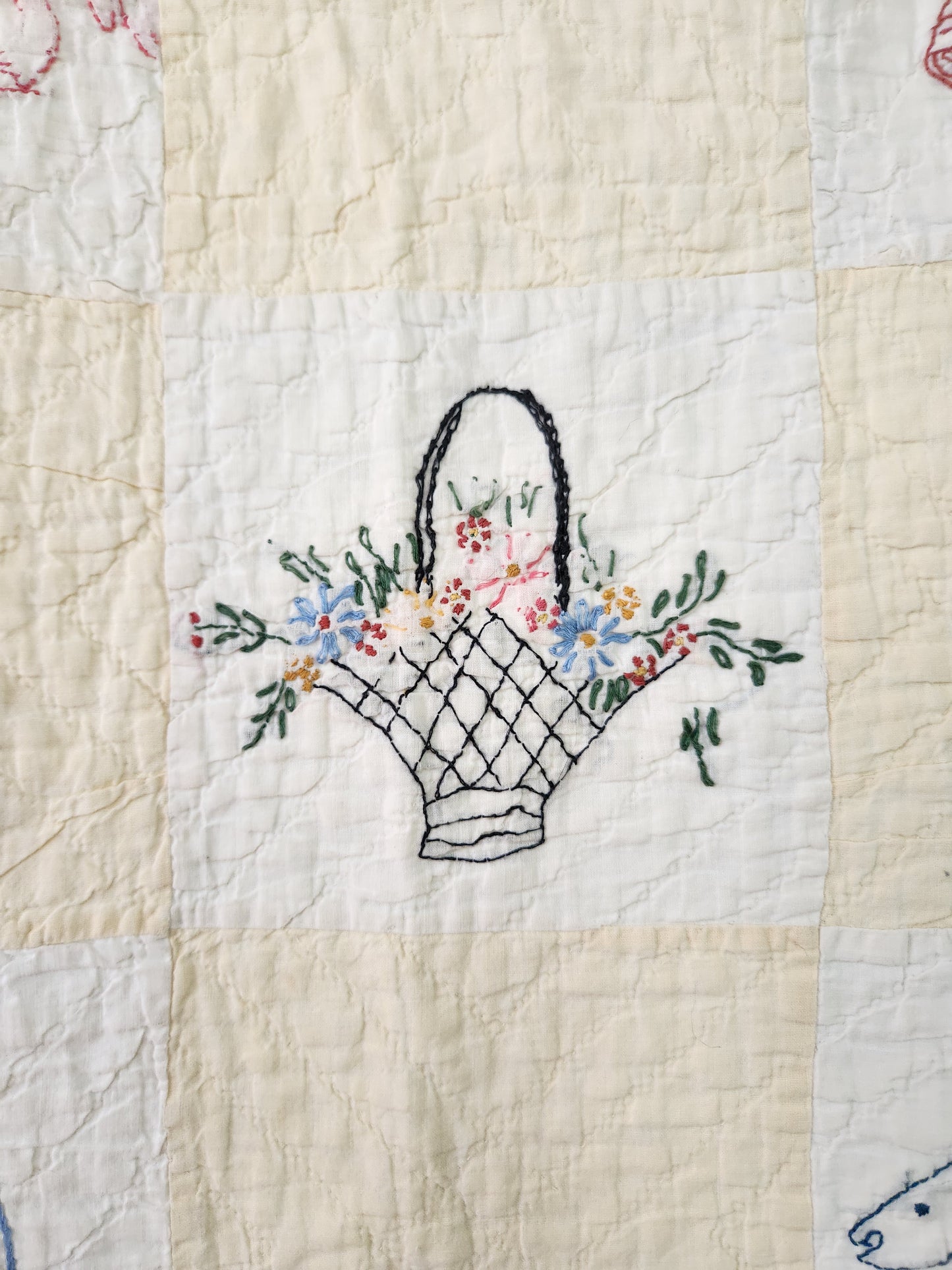 Early 20th Century Embroidered Quilt with Flora & Fauna Motifs