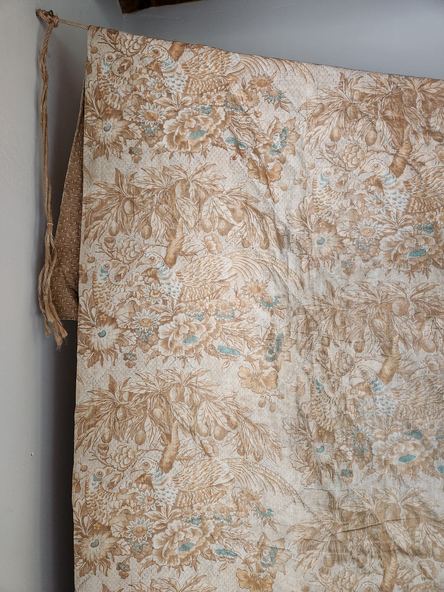 Antique Pheasants and Plum Tree Whole Cloth Chintz Quit