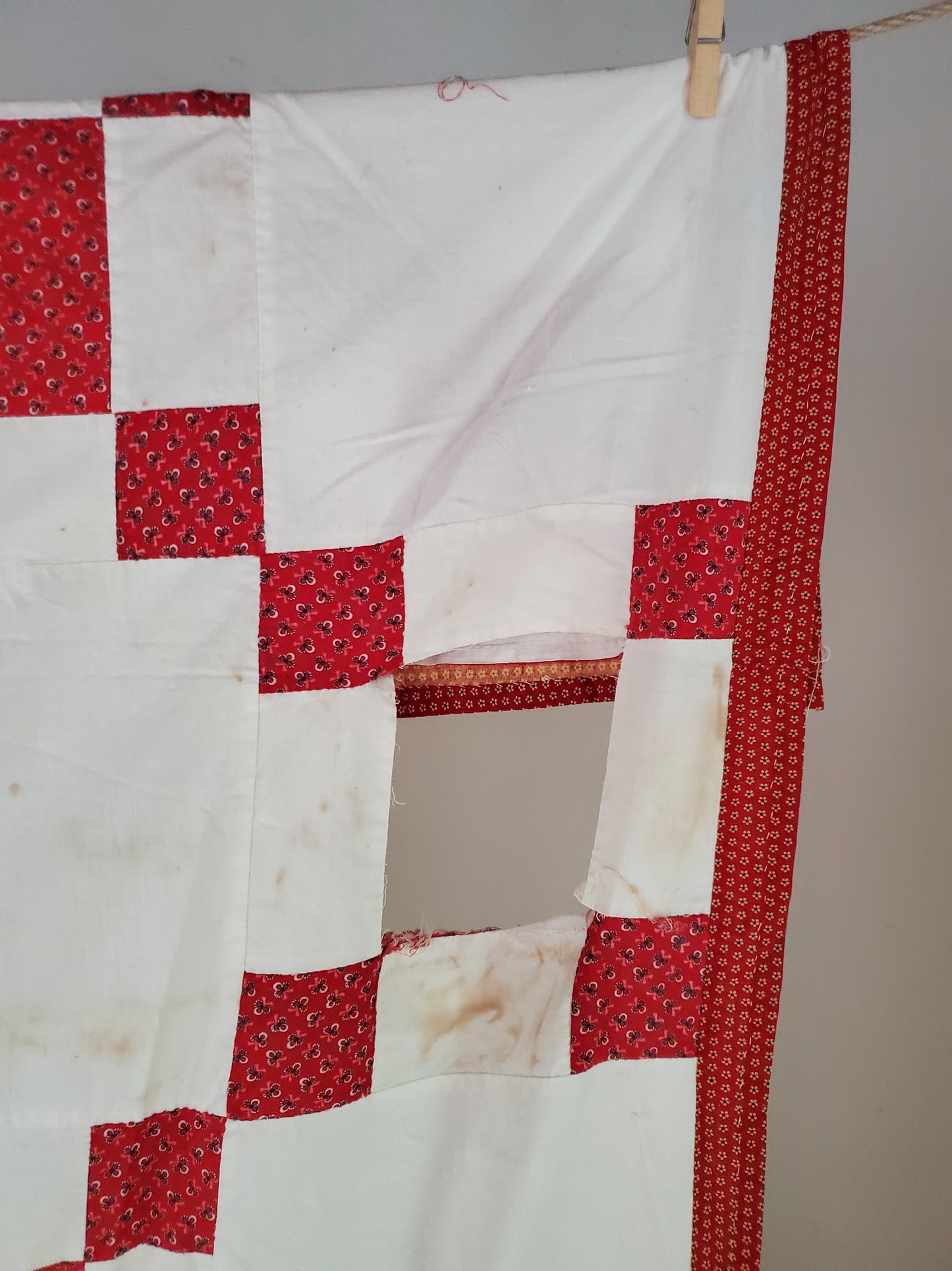 Red and White Antique Quilt top