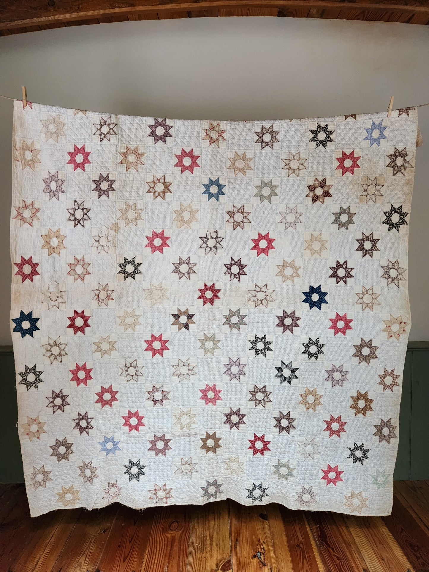 Well-Loved Antique Star Quilt c1900