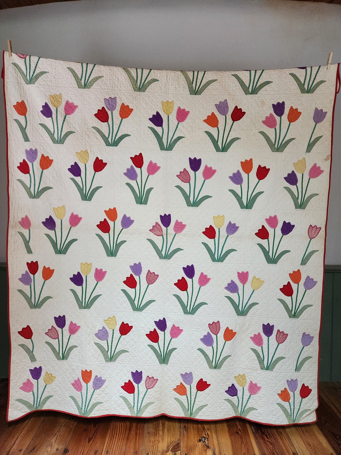Vintage Tulip Applique Quilt c1930