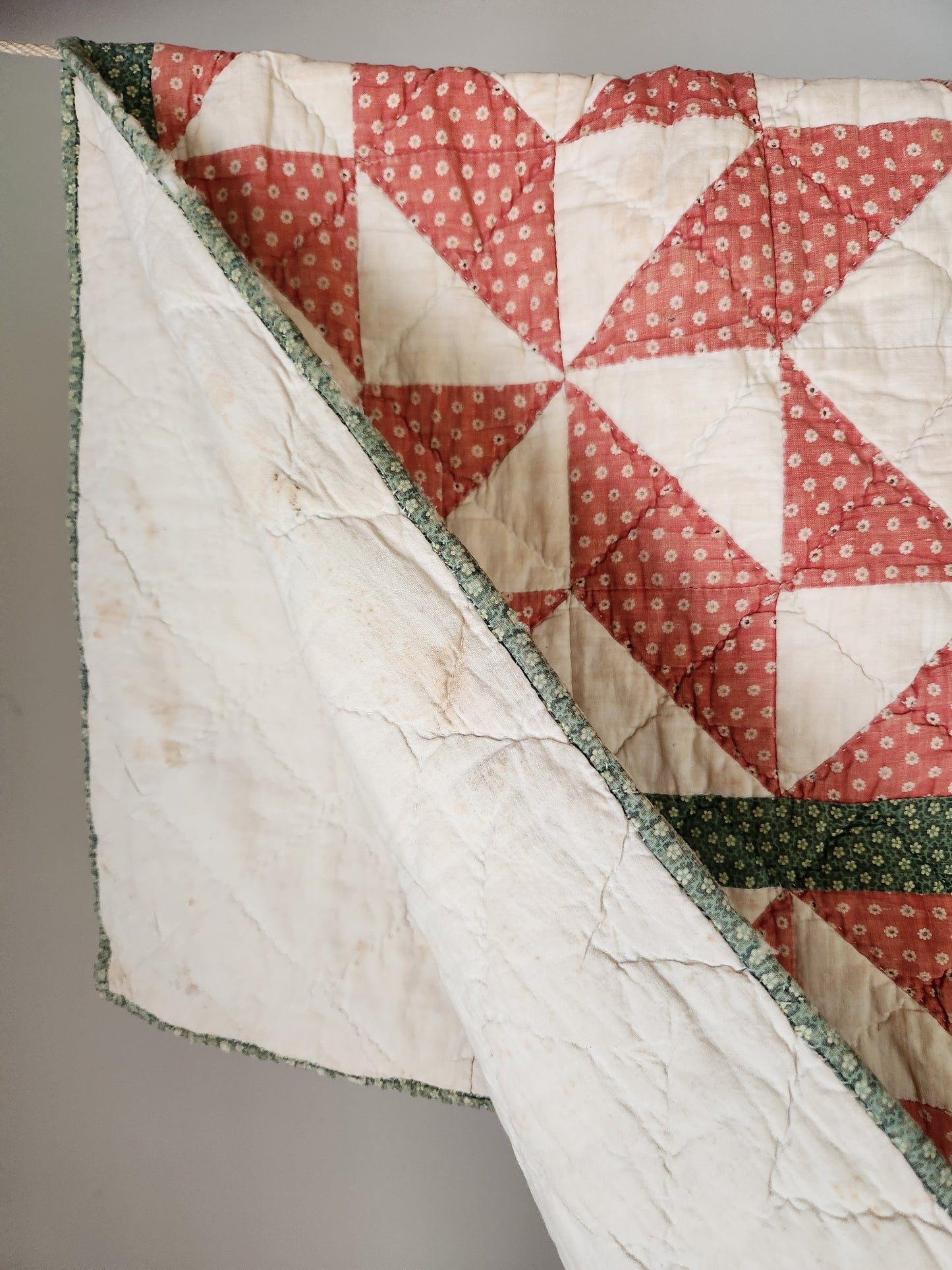 Antique Patchwork Quilt in Green & Red