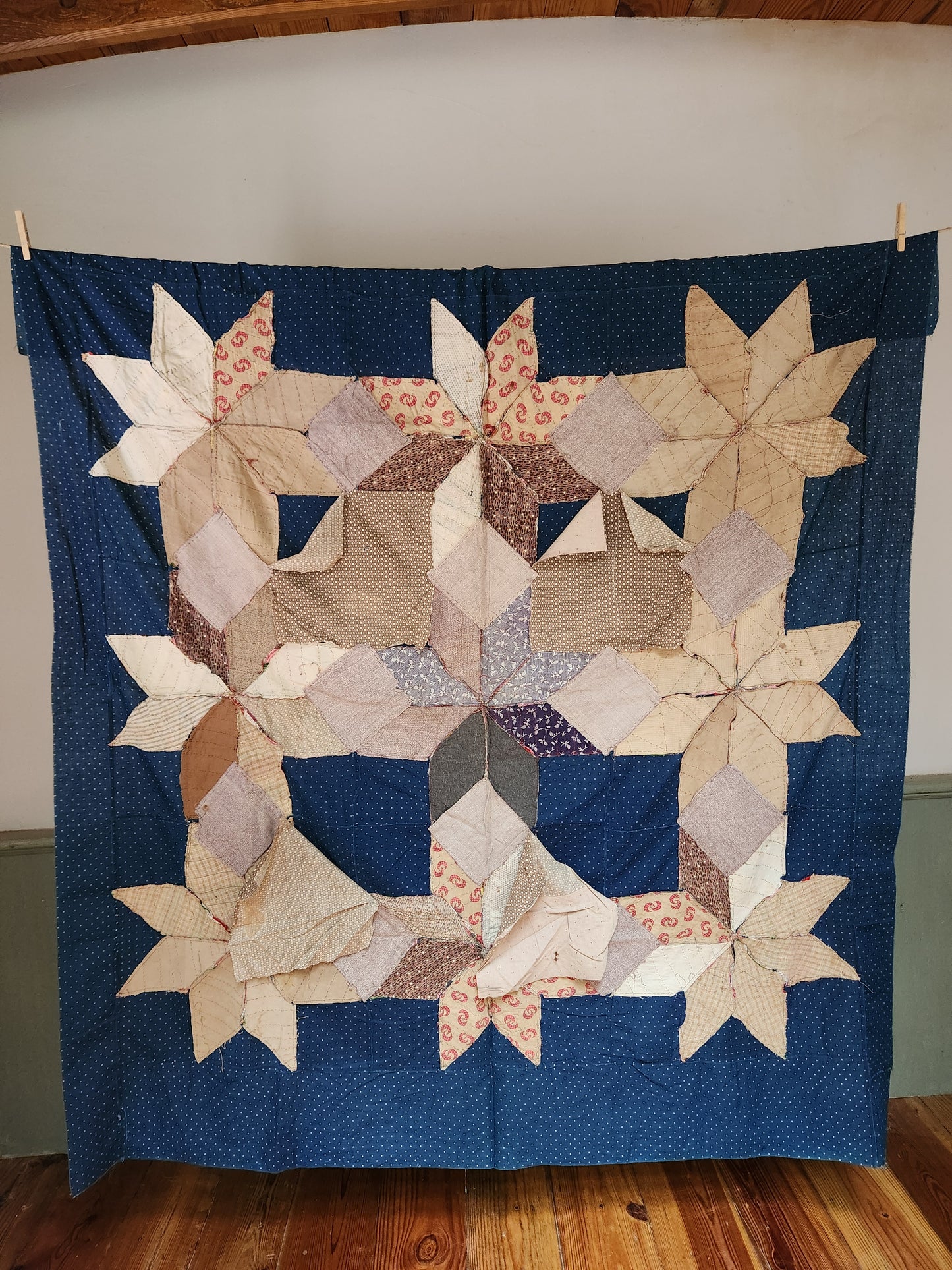 Stunning 19th Century String Star Quilt Top