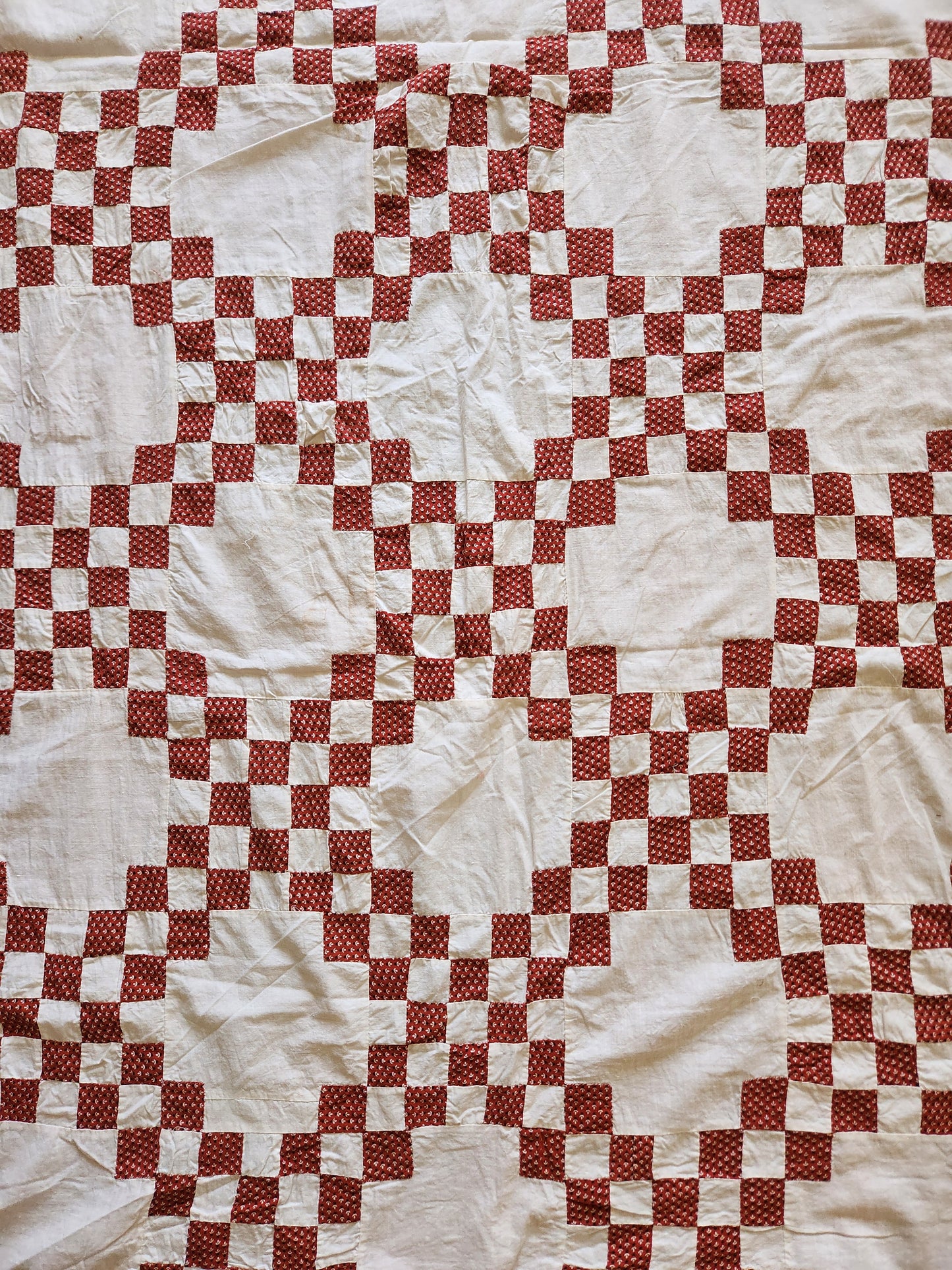 Antique Red & White Triple Irish Chain Quilt Top