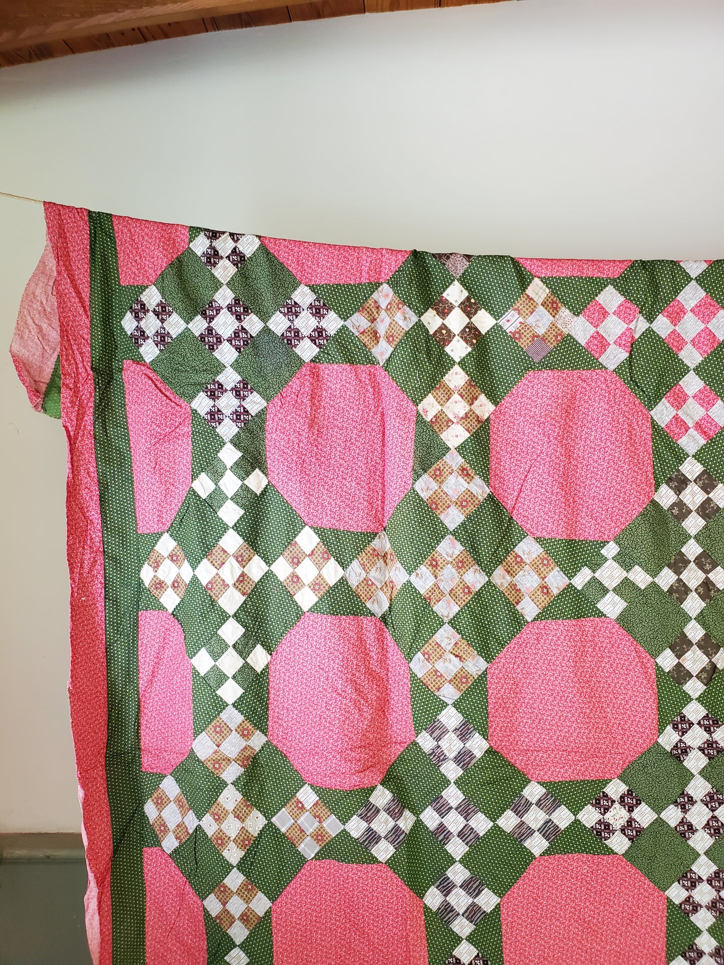 19th Cent Green and Pink Quilt Top