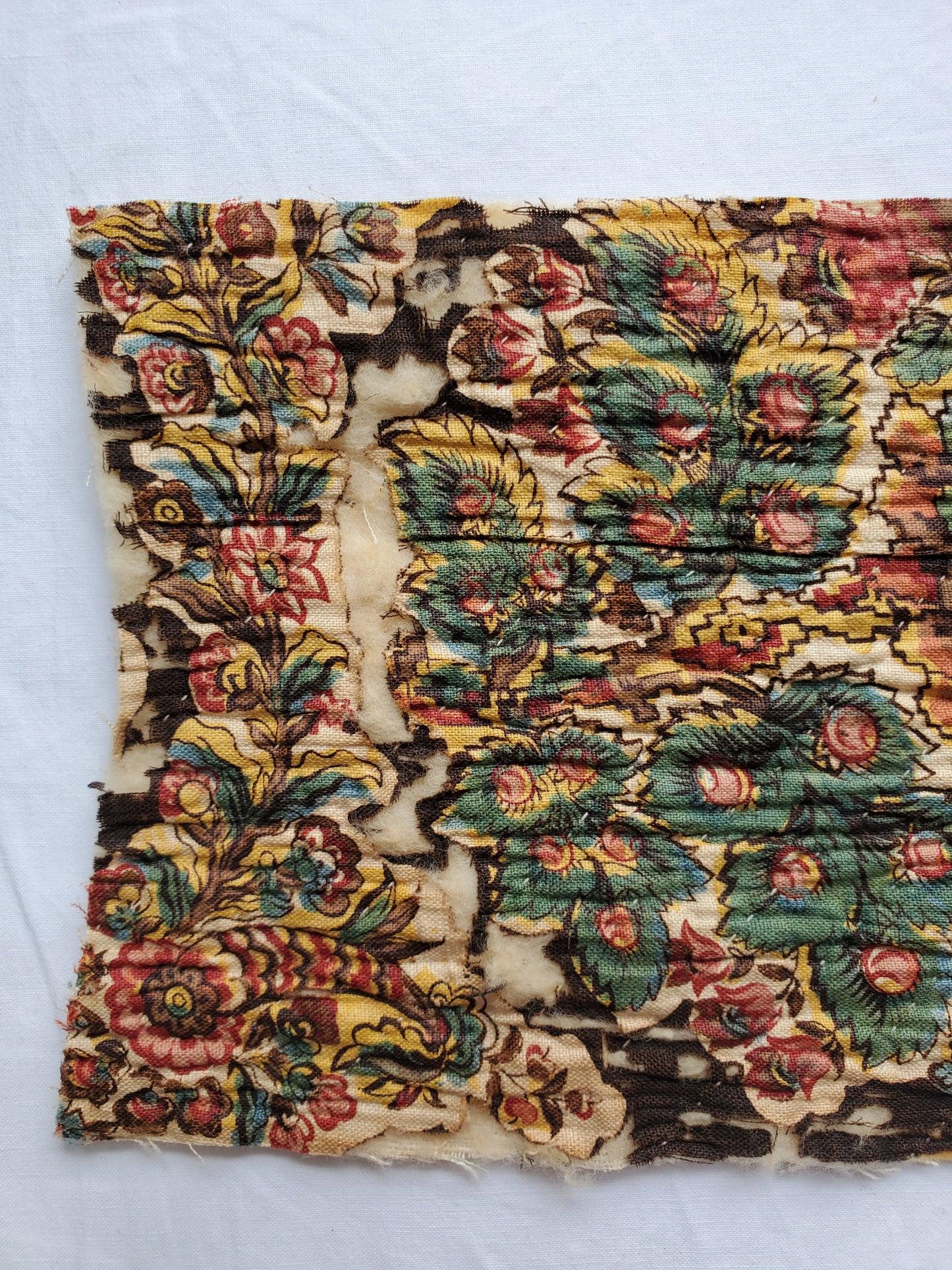 Wood Block Printed Glazed Chintz Early 19th Century Quilt Remnant