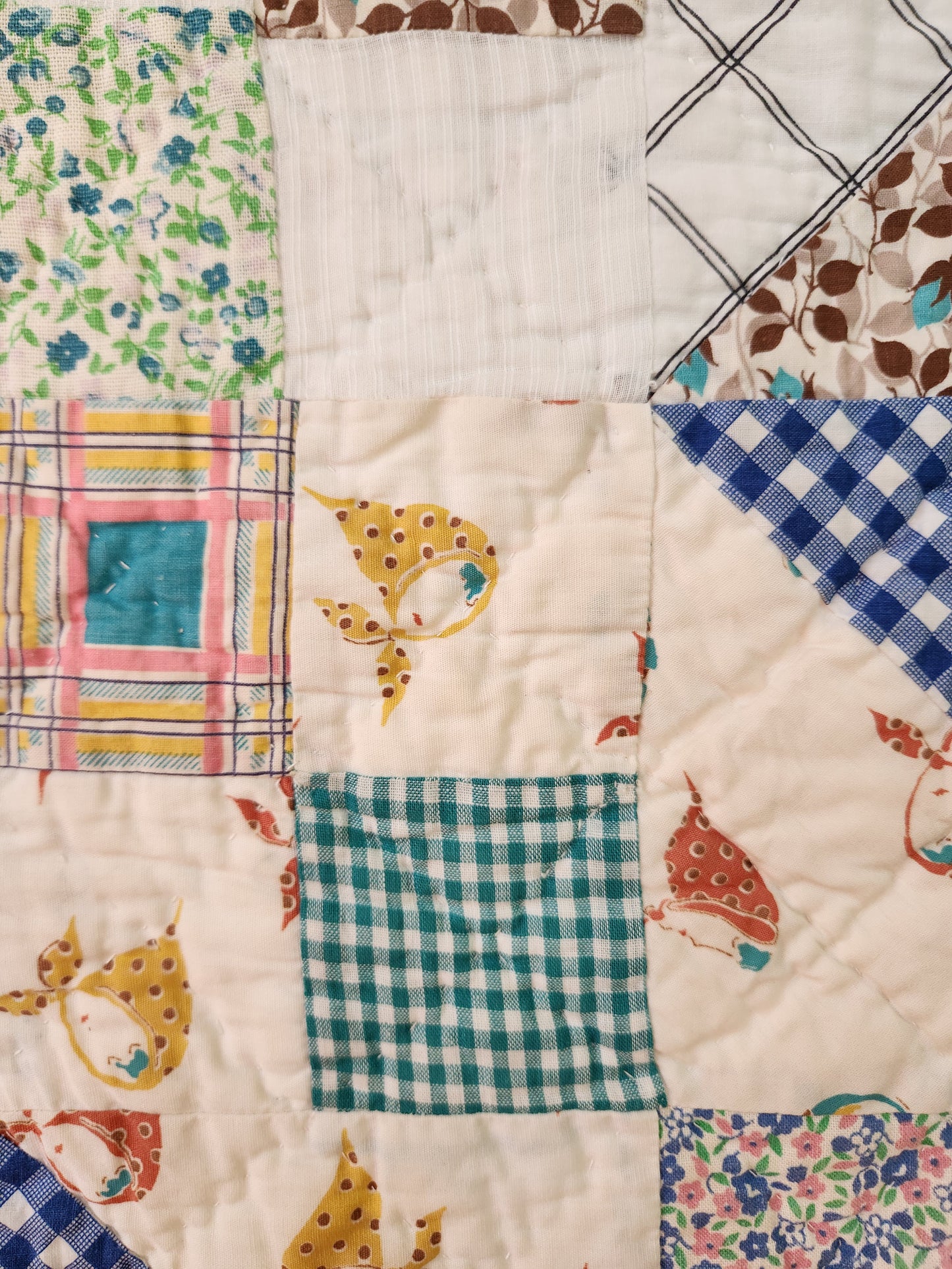 Unique Vintage Patchwork Quilt with Ruffles c1940