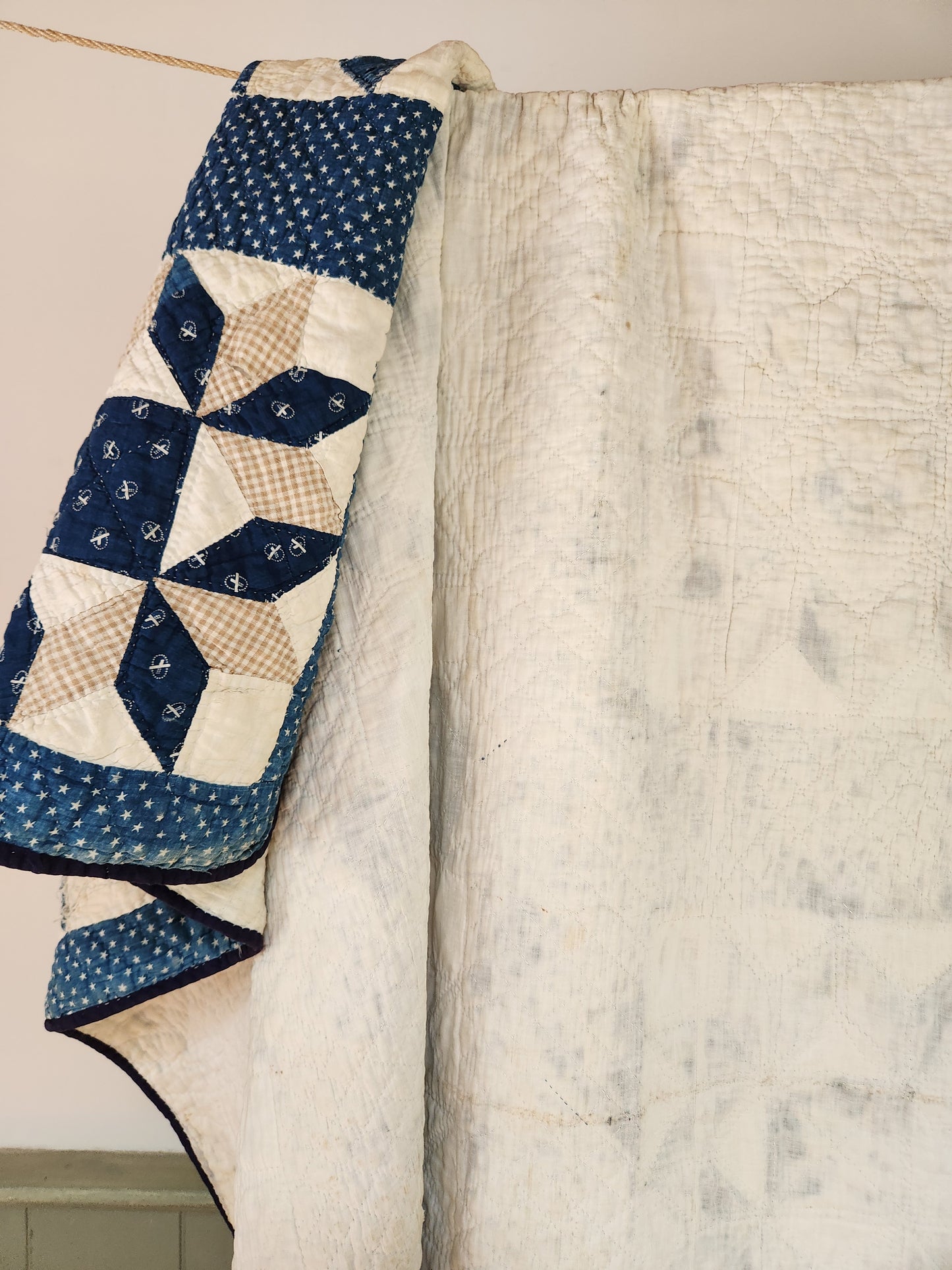 Indigo Patchwork Star Quilt c1900