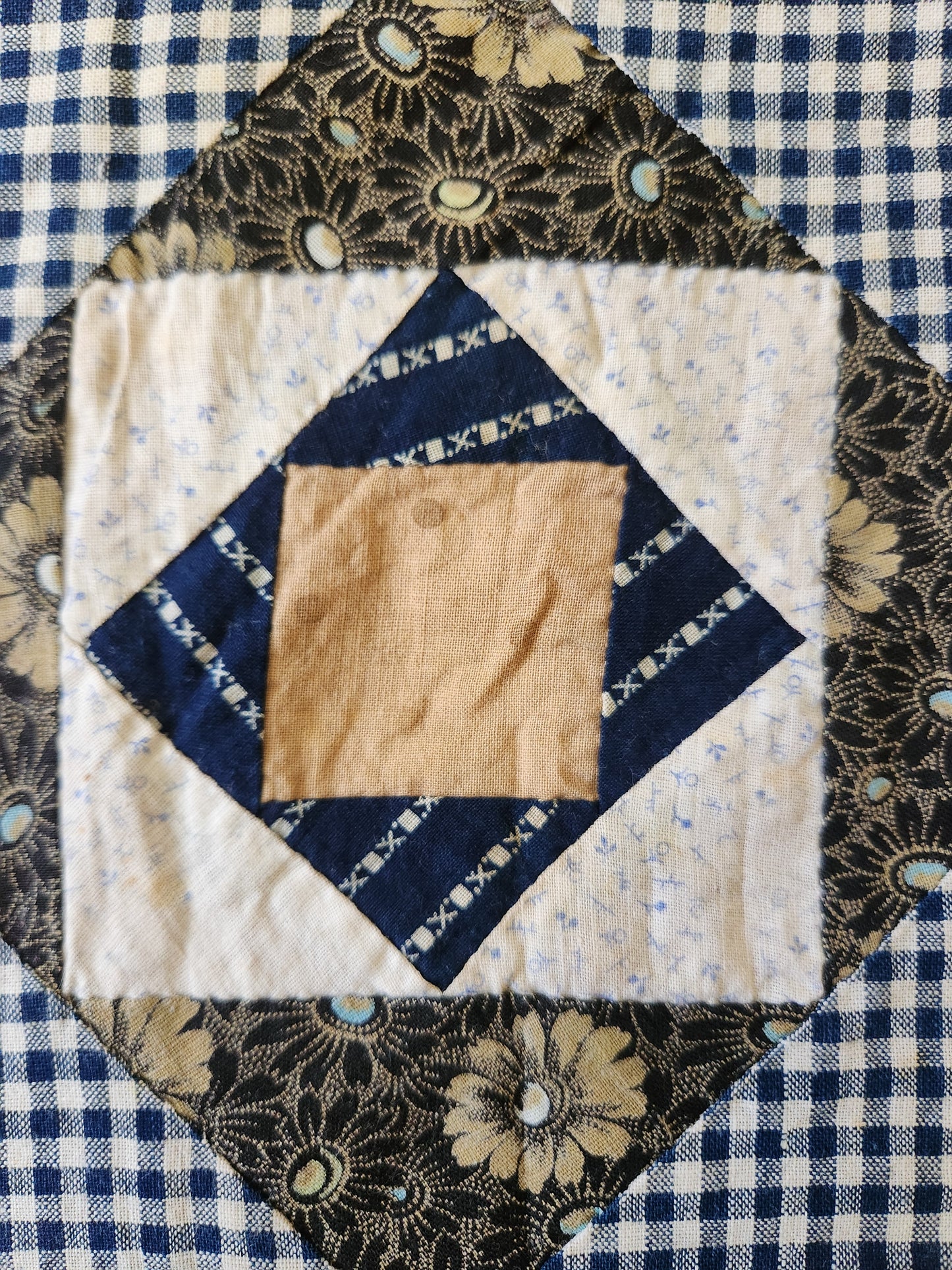Antique Square in a Square Quilt Top c1890