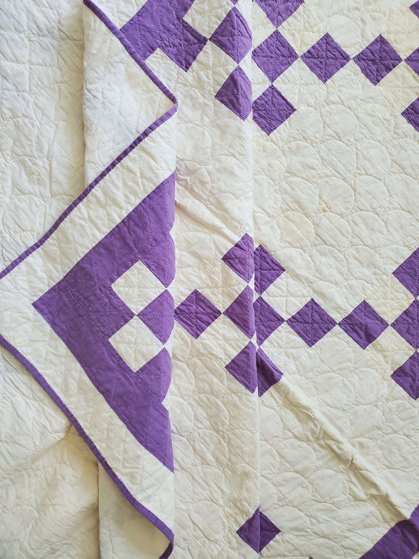 Vintage Purple and White Patchwork Quilt ca 1940
