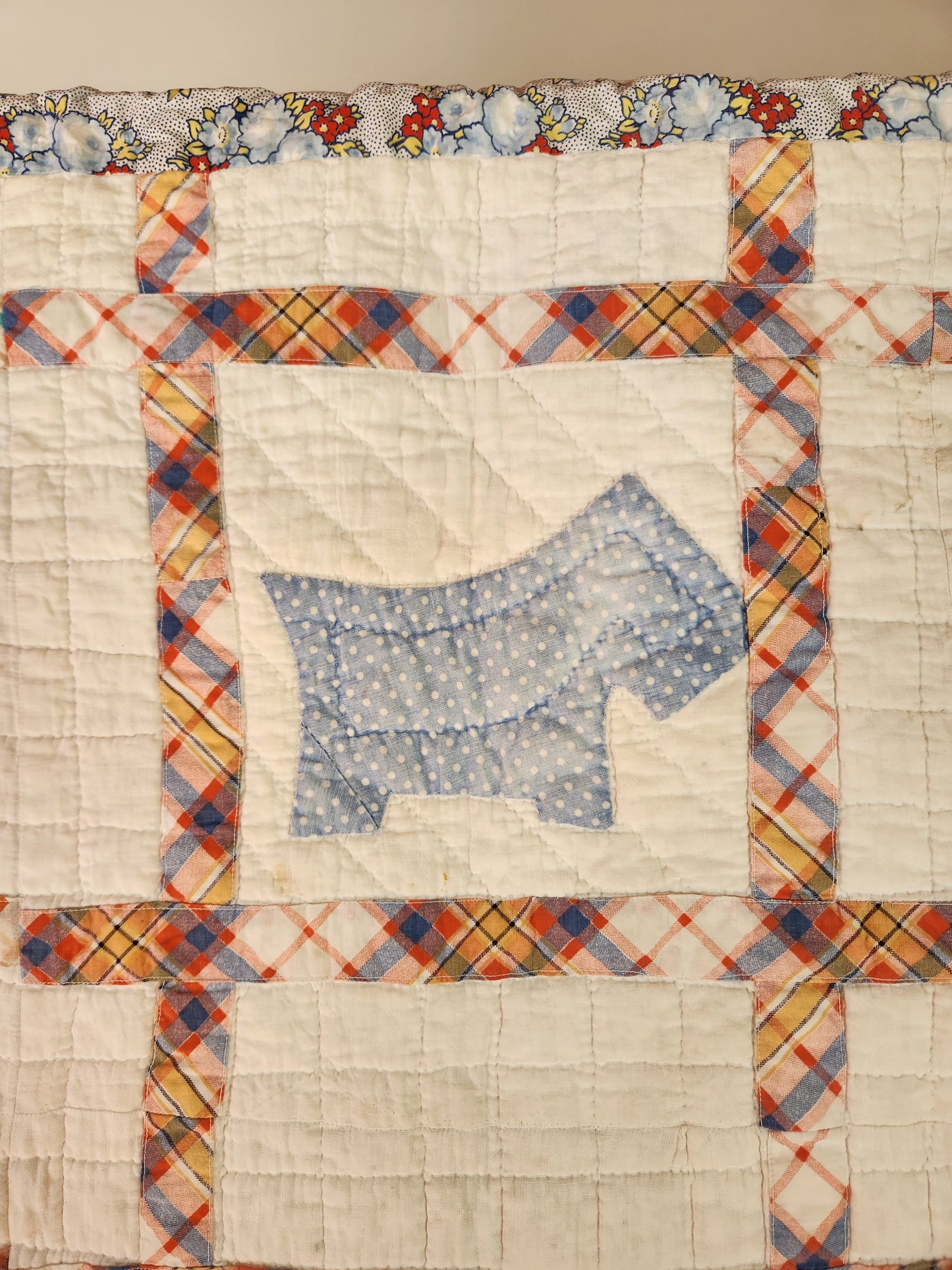 Vintage Feed Sack Scottie Quilt c1930