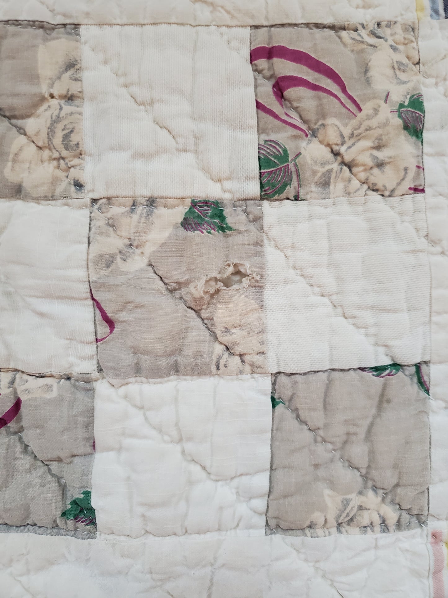 Vintage 9 Patch Feed Sack Quilt, ca 1940