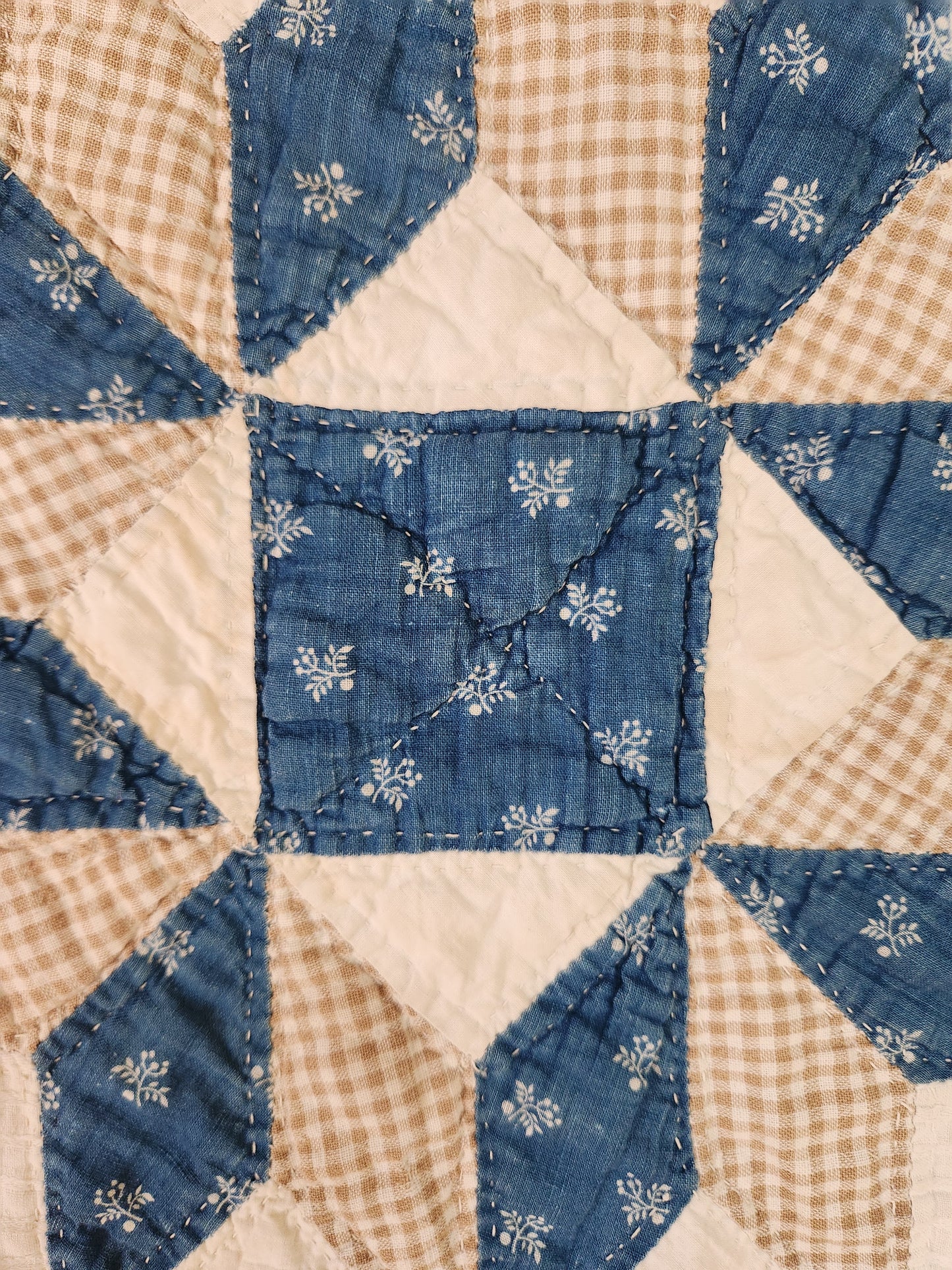 Indigo Patchwork Star Quilt c1900
