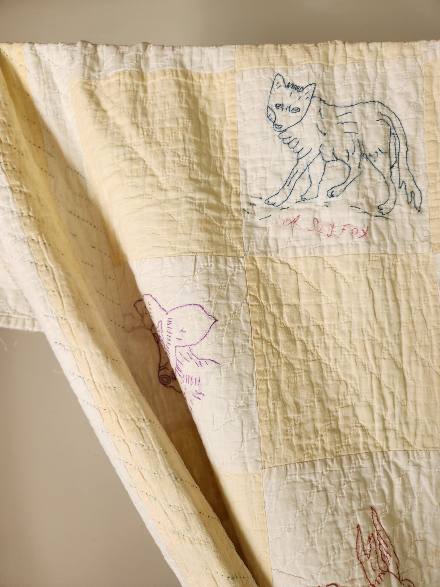 Early 20th Century Embroidered Quilt with Flora & Fauna Motifs