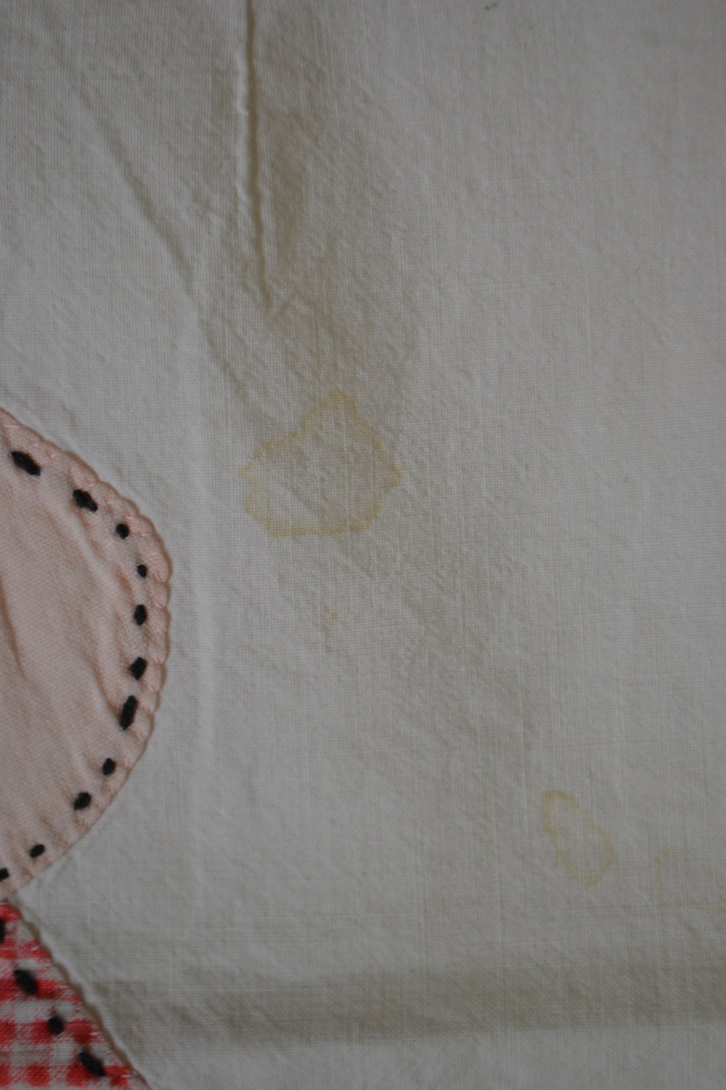 Pink Hand Tacked Sun Bonnet Sue Coverlet ca 1940