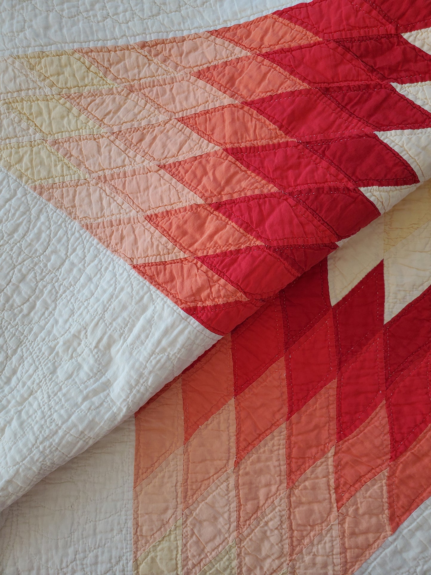 Ombre Red, Orange, & Yellow Lone Star Quilt, ca 1930