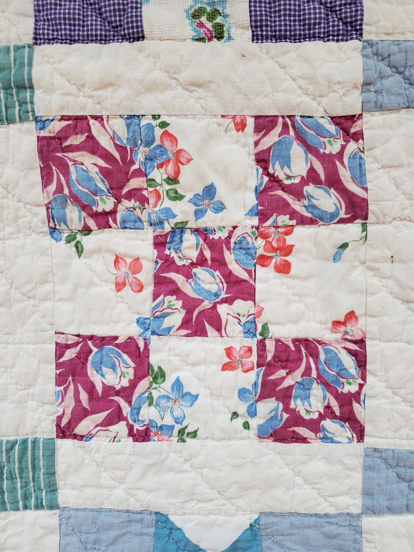 Vintage 9 Patch Feed Sack Quilt, ca 1940