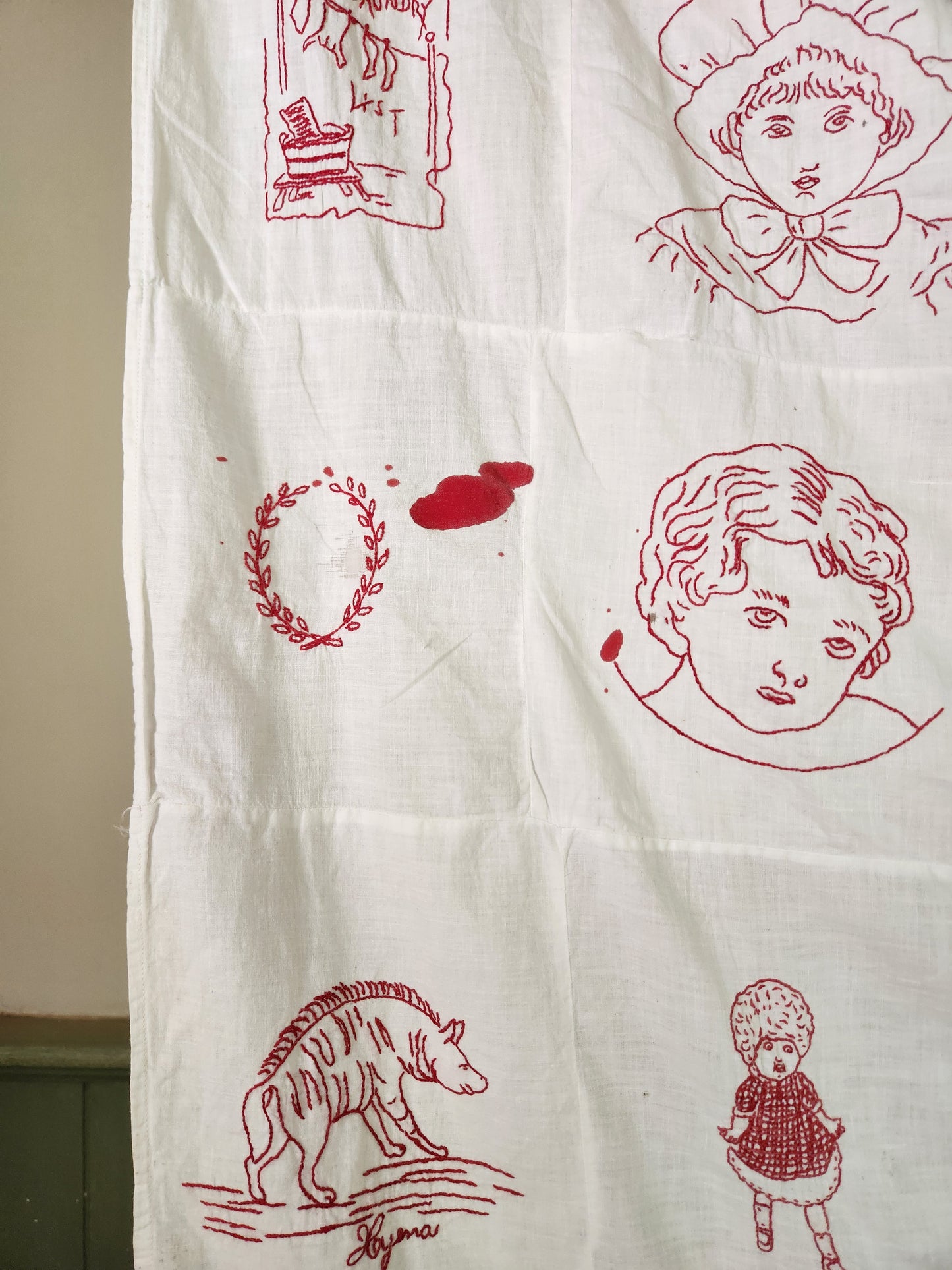 Child’s Redwork Quilt Top Coverlet 1917