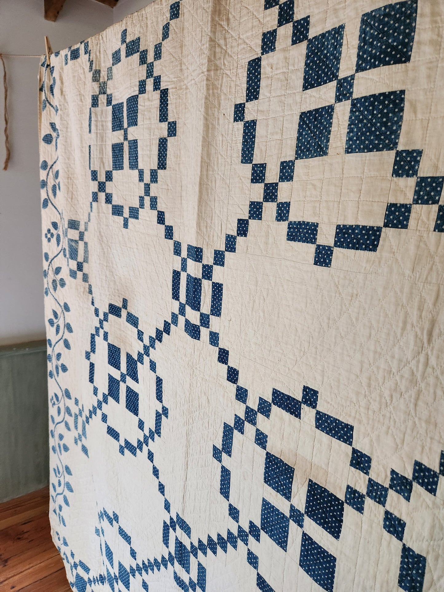 Blue and White 19th Century Antique Patchwork Quilt