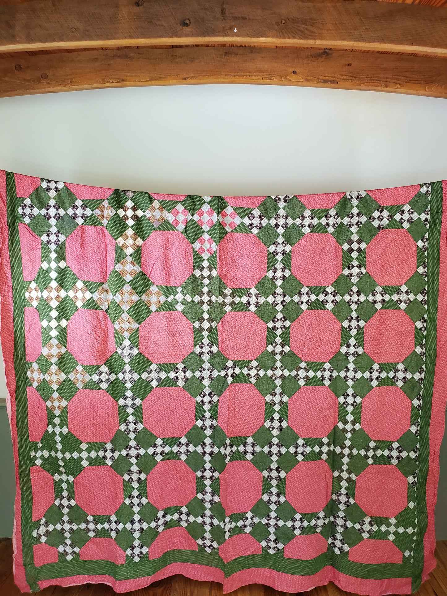 19th Cent Green and Pink Quilt Top
