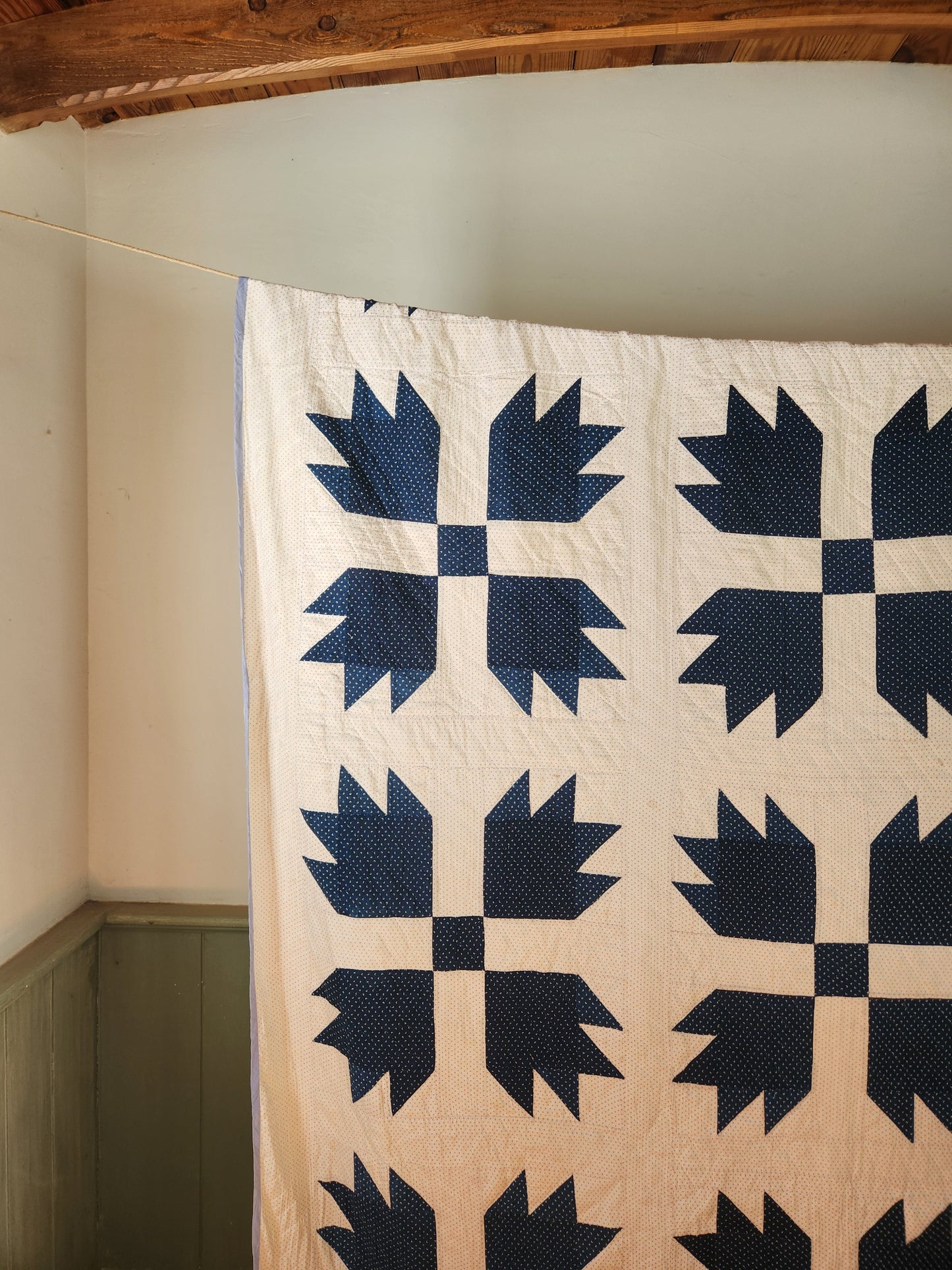 Antique Indigo and White Bear Paw Quilt c1900