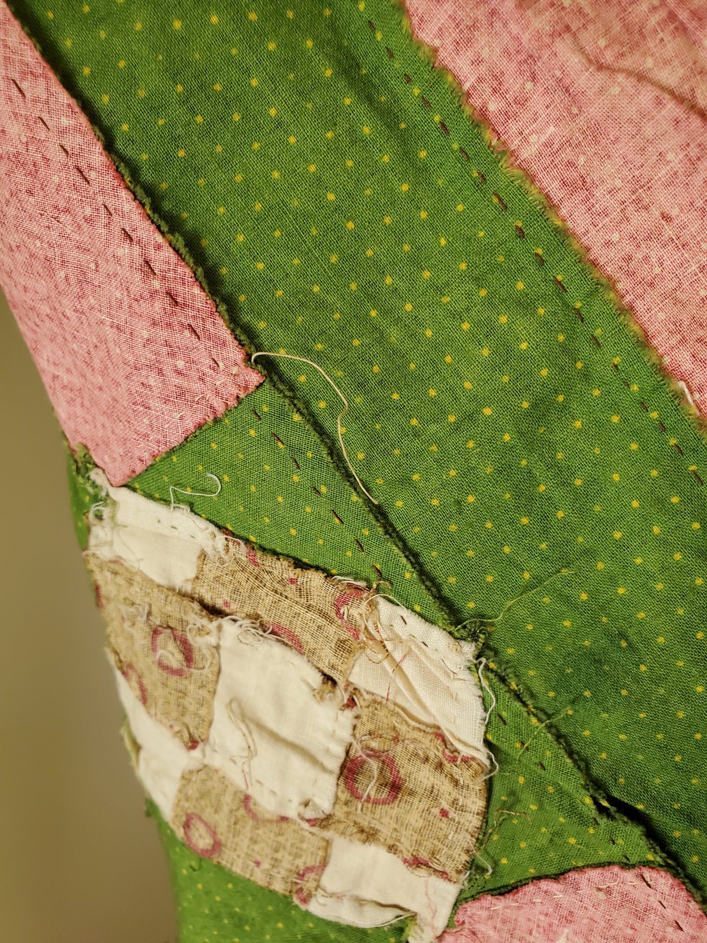 19th Cent Green and Pink Quilt Top