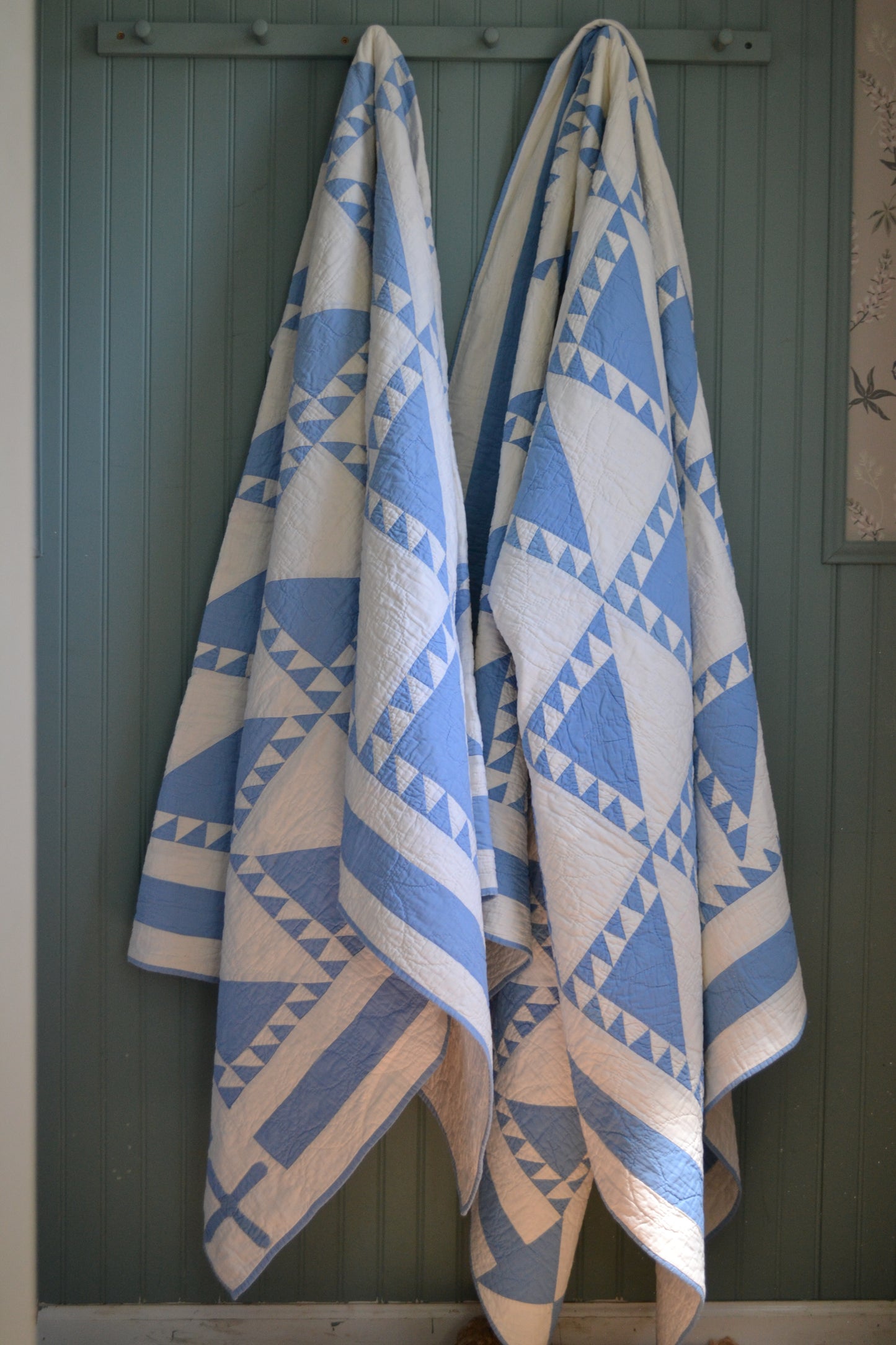 Set of 2 Blue & White Patchwork Quilts c1930