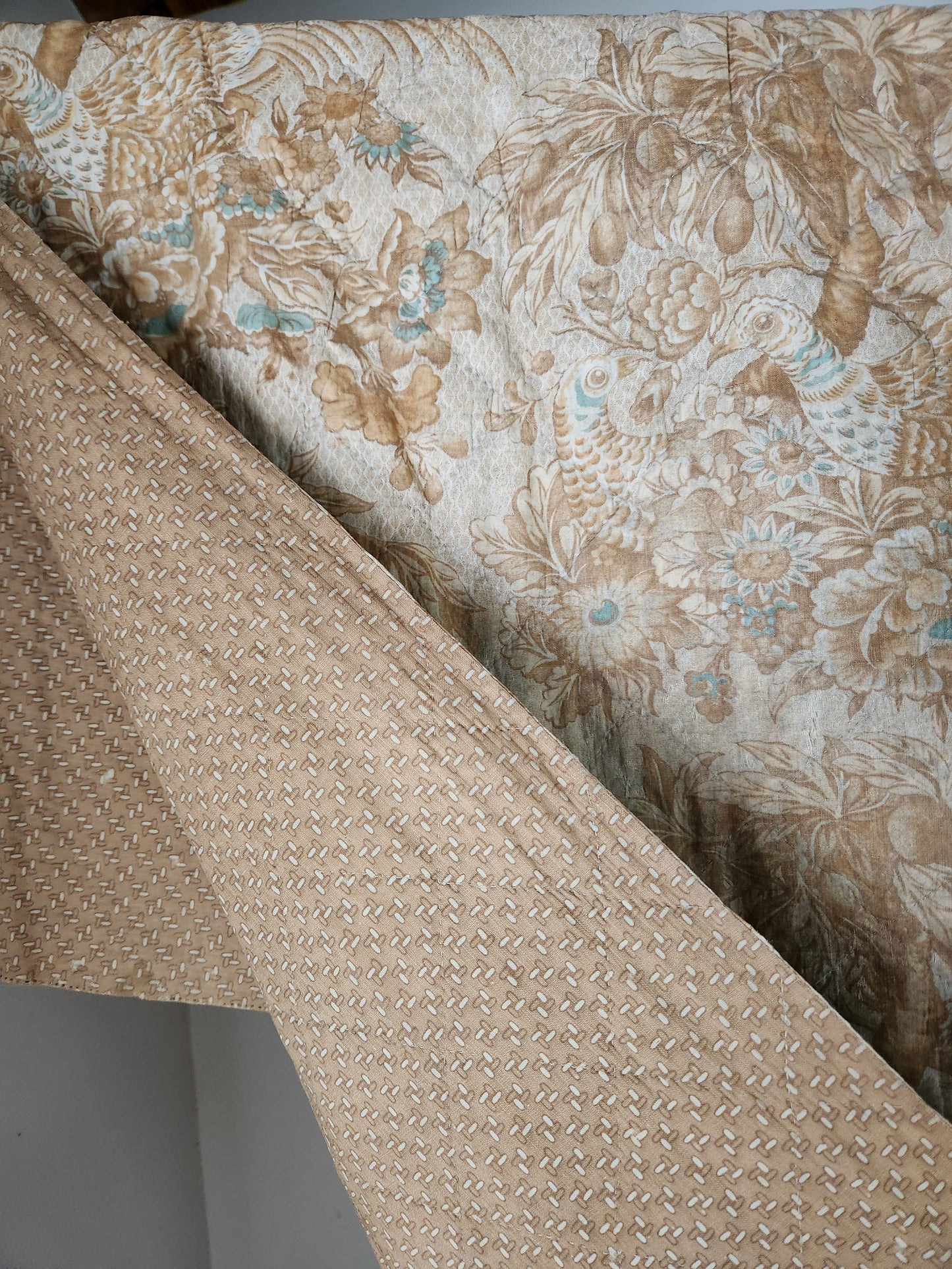 Antique Pheasants and Plum Tree Whole Cloth Chintz Quit