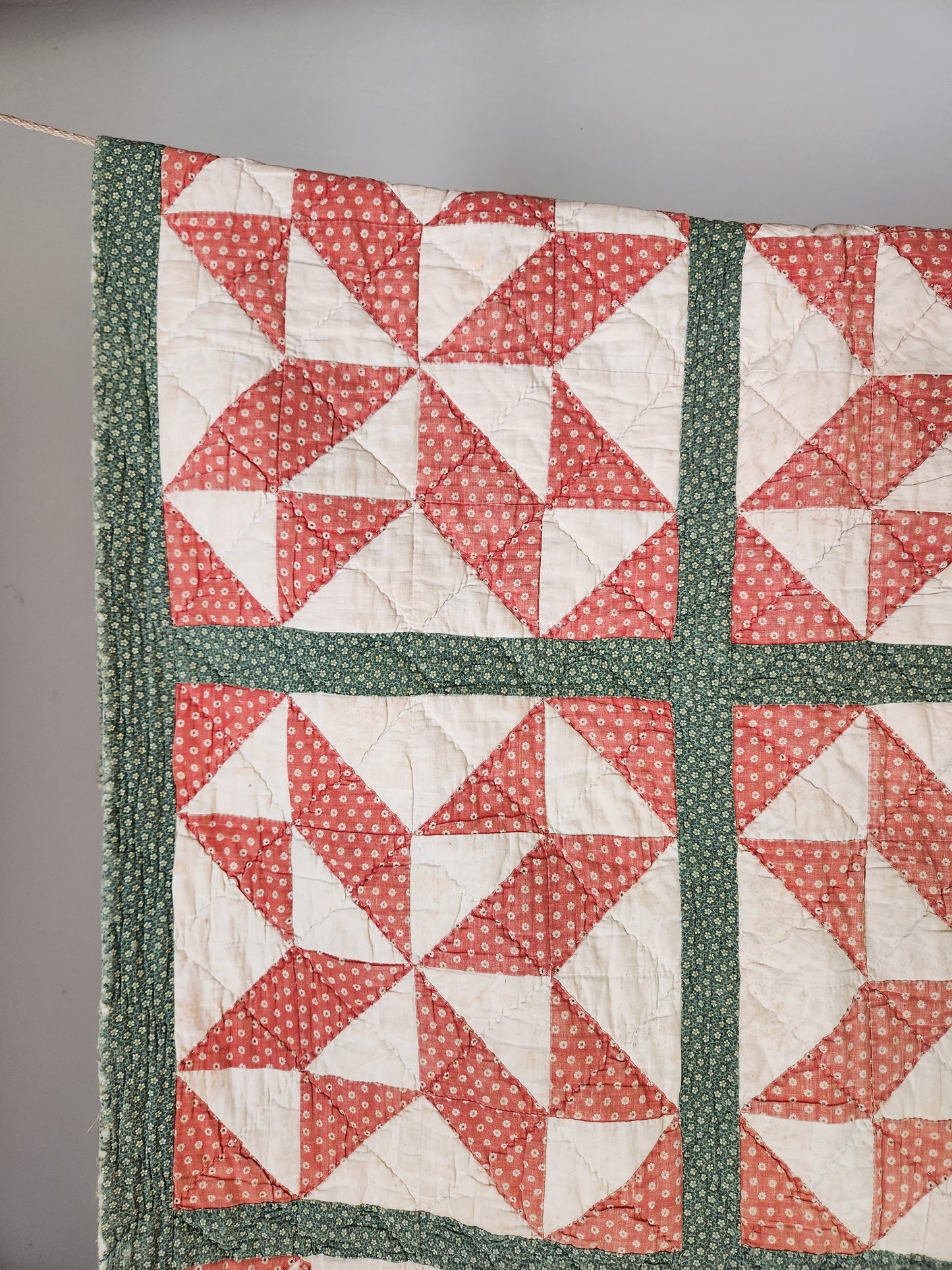 Antique Patchwork Quilt in Green & Red