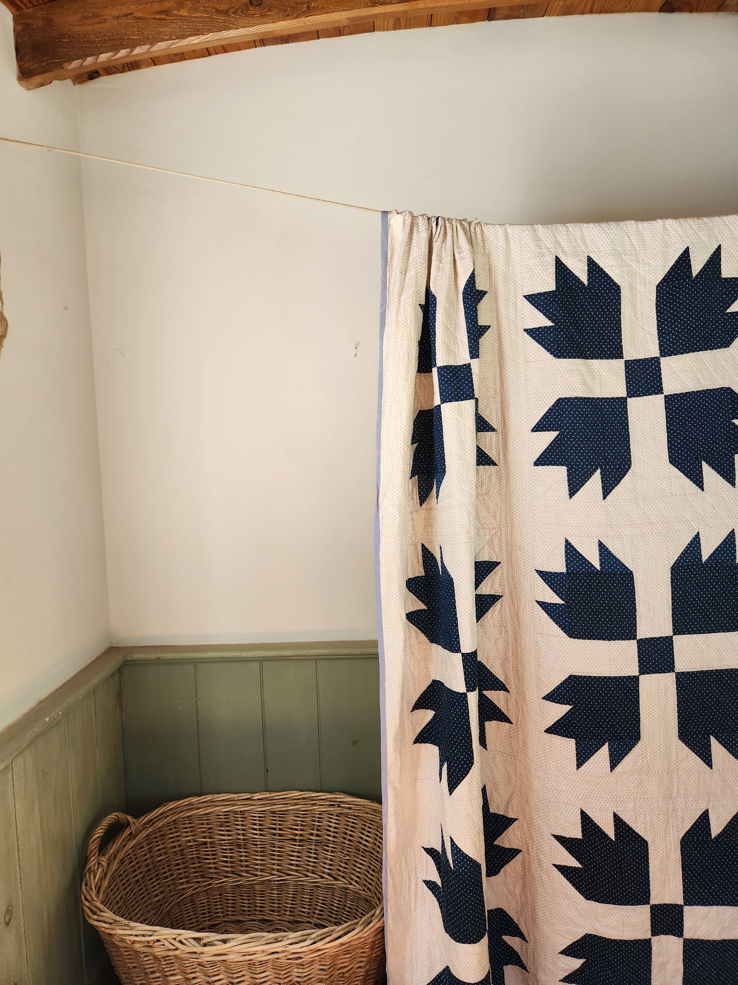 Antique Indigo and White Bear Paw Quilt c1900