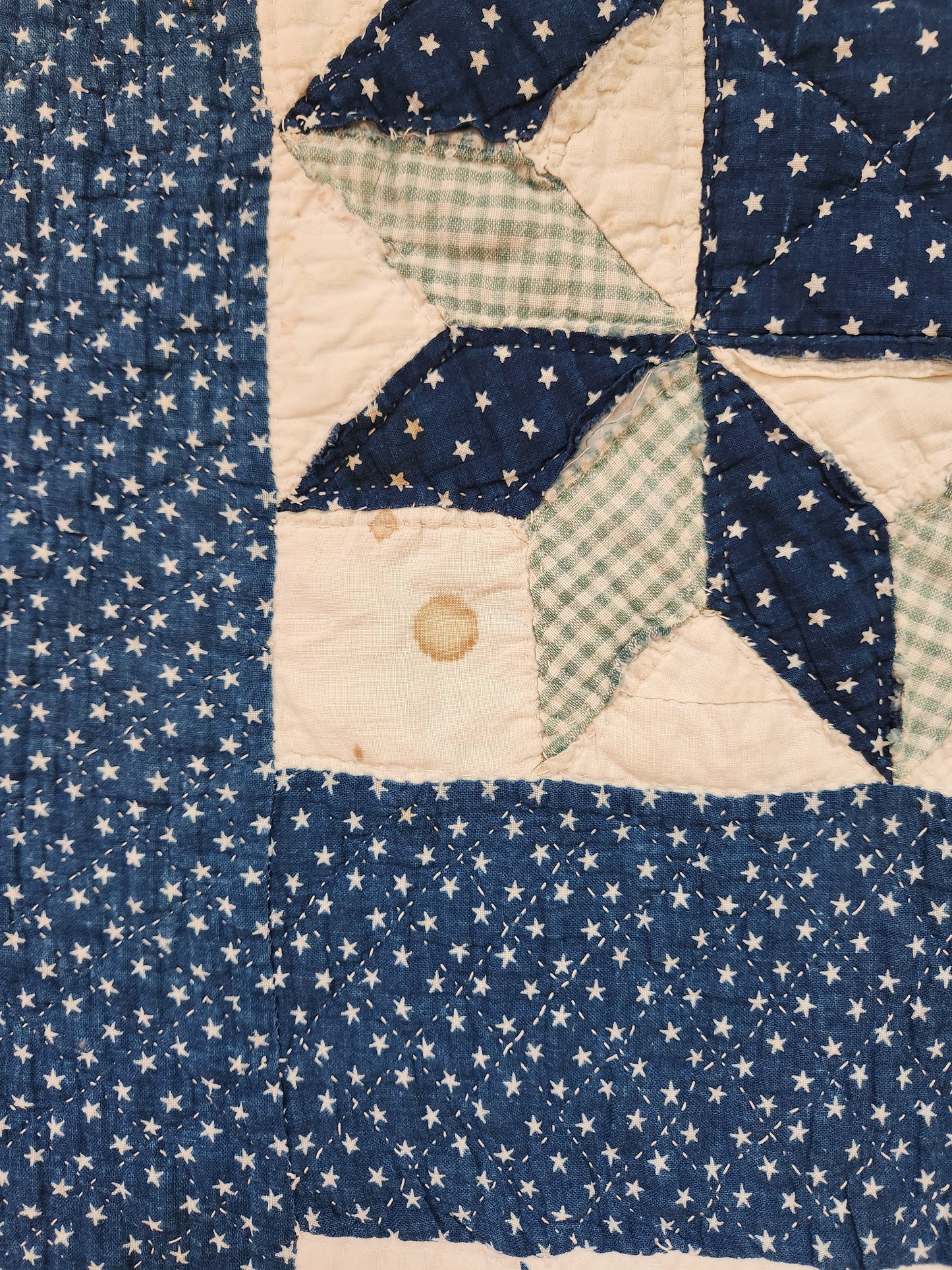 Indigo Patchwork Star Quilt c1900