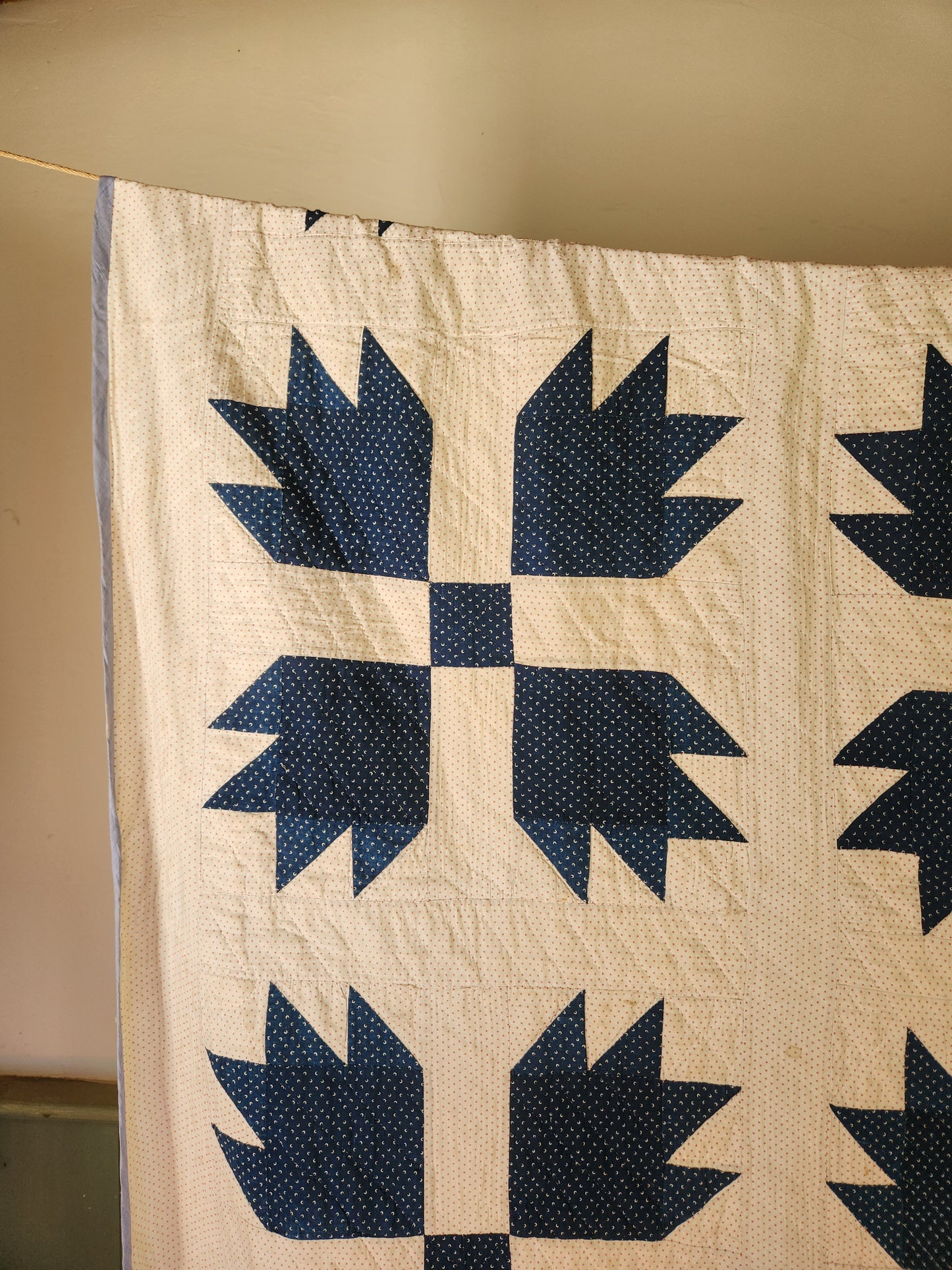 Antique Indigo and White Bear Paw Quilt c1900