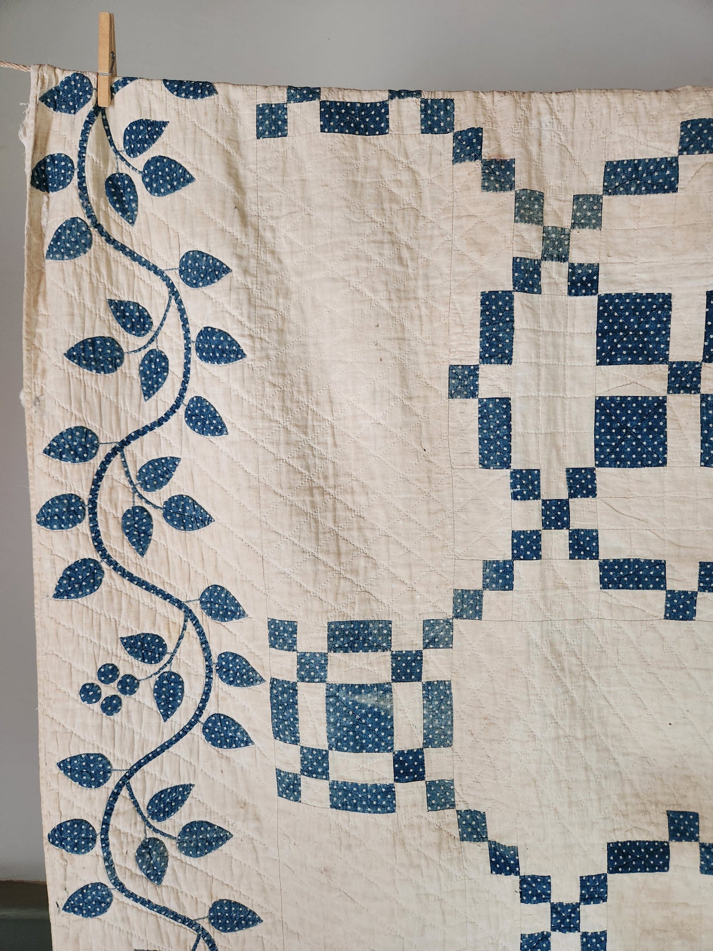 Blue and White 19th Century Antique Patchwork Quilt