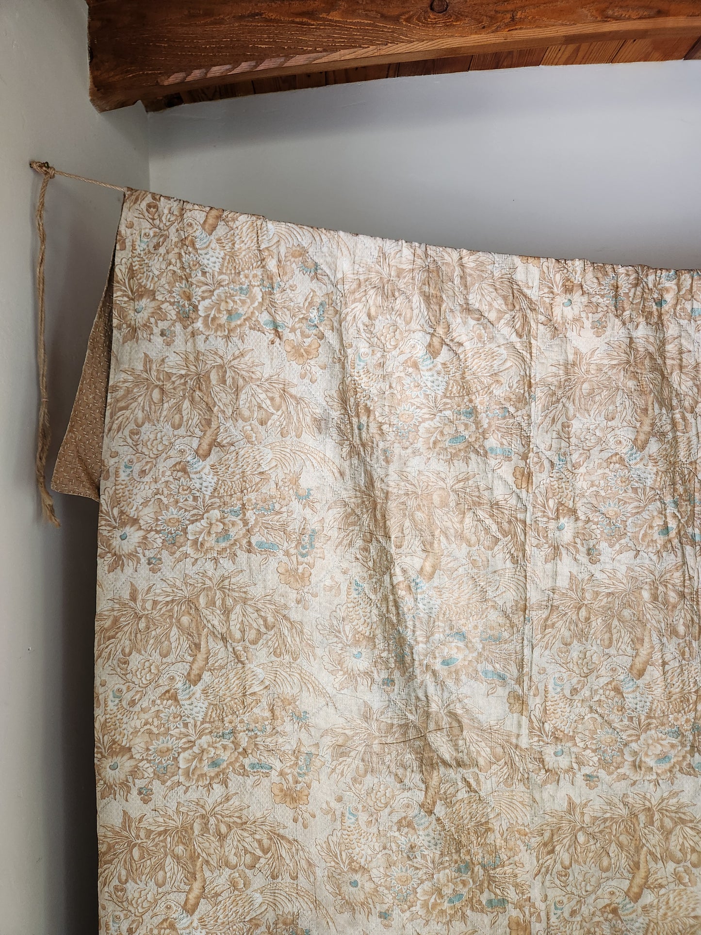 Antique Pheasants and Plum Tree Whole Cloth Chintz Quit