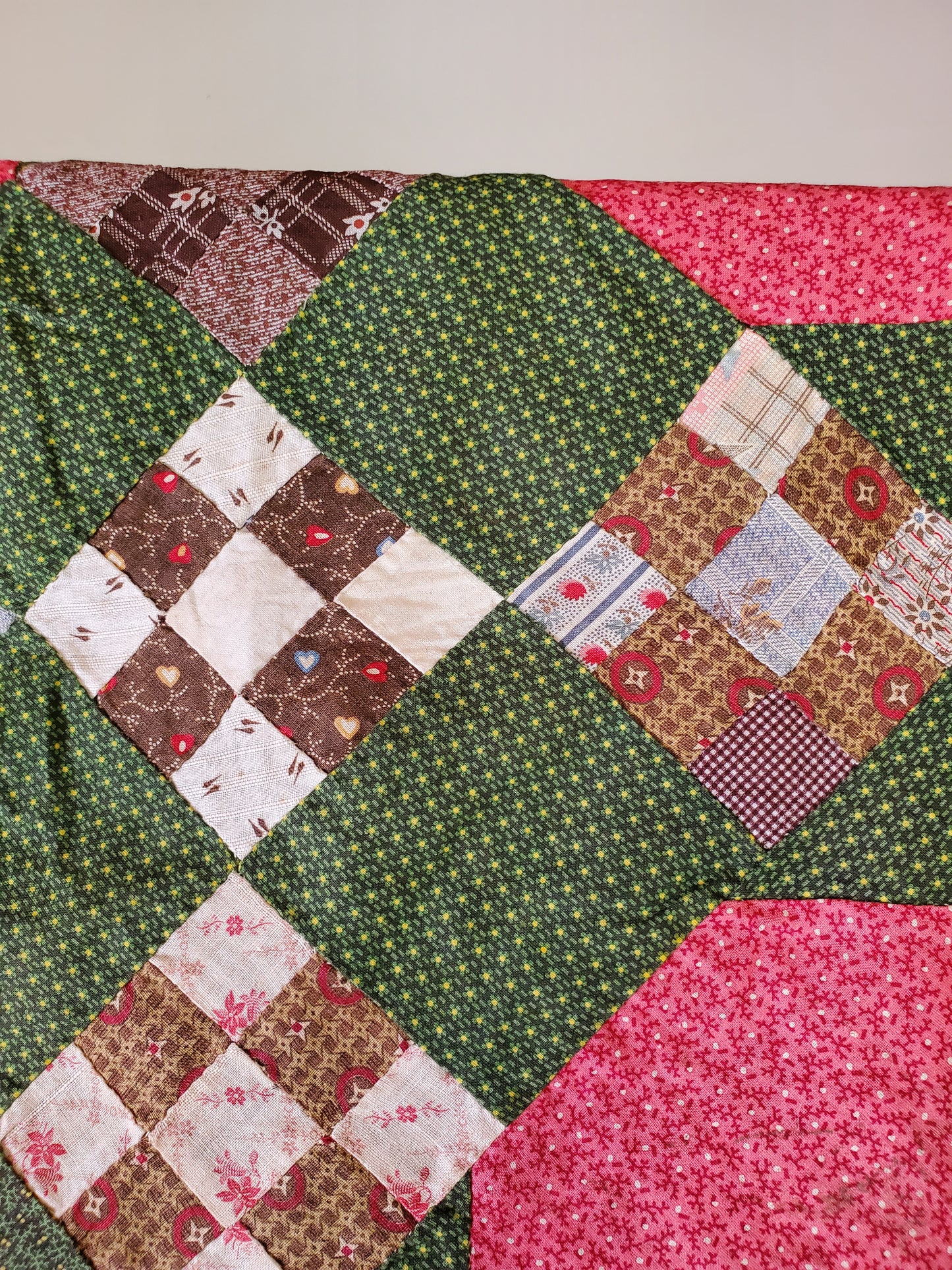 19th Cent Green and Pink Quilt Top