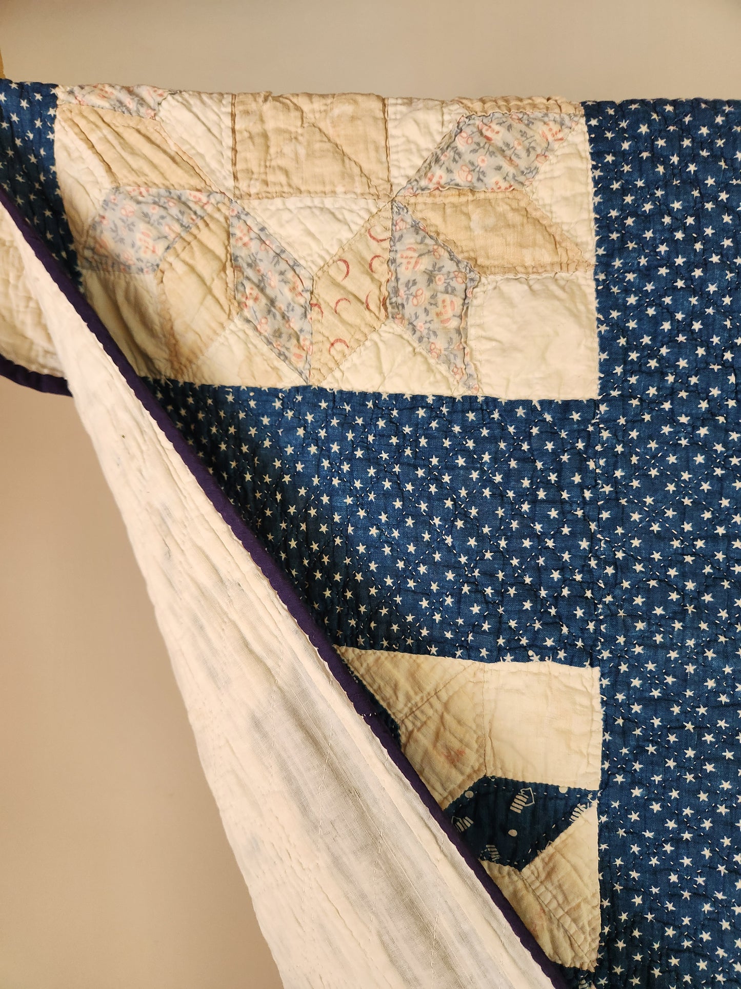 Indigo Patchwork Star Quilt c1900